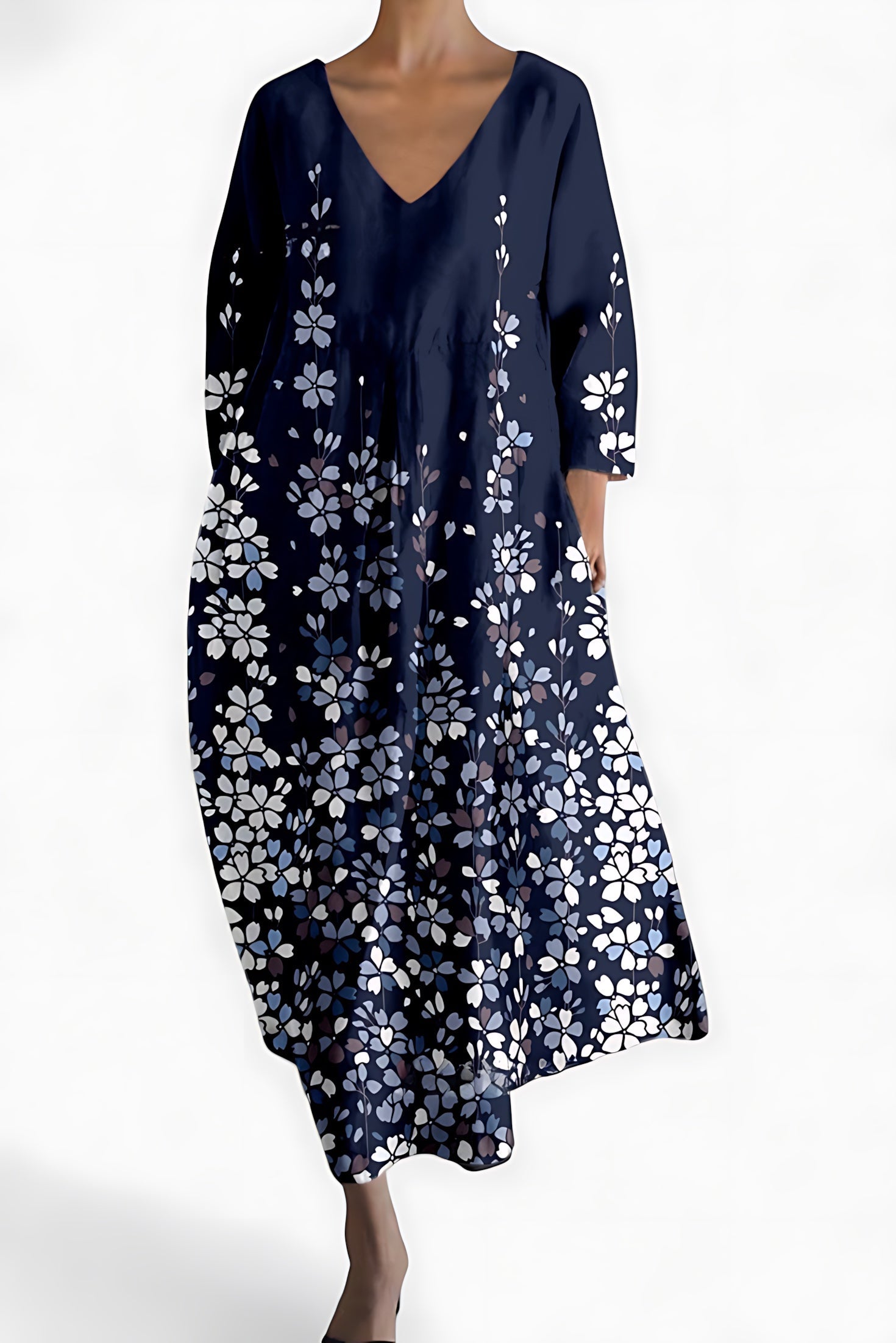 Caroline – Abstract Print V Neck Flowy Midi Dress
