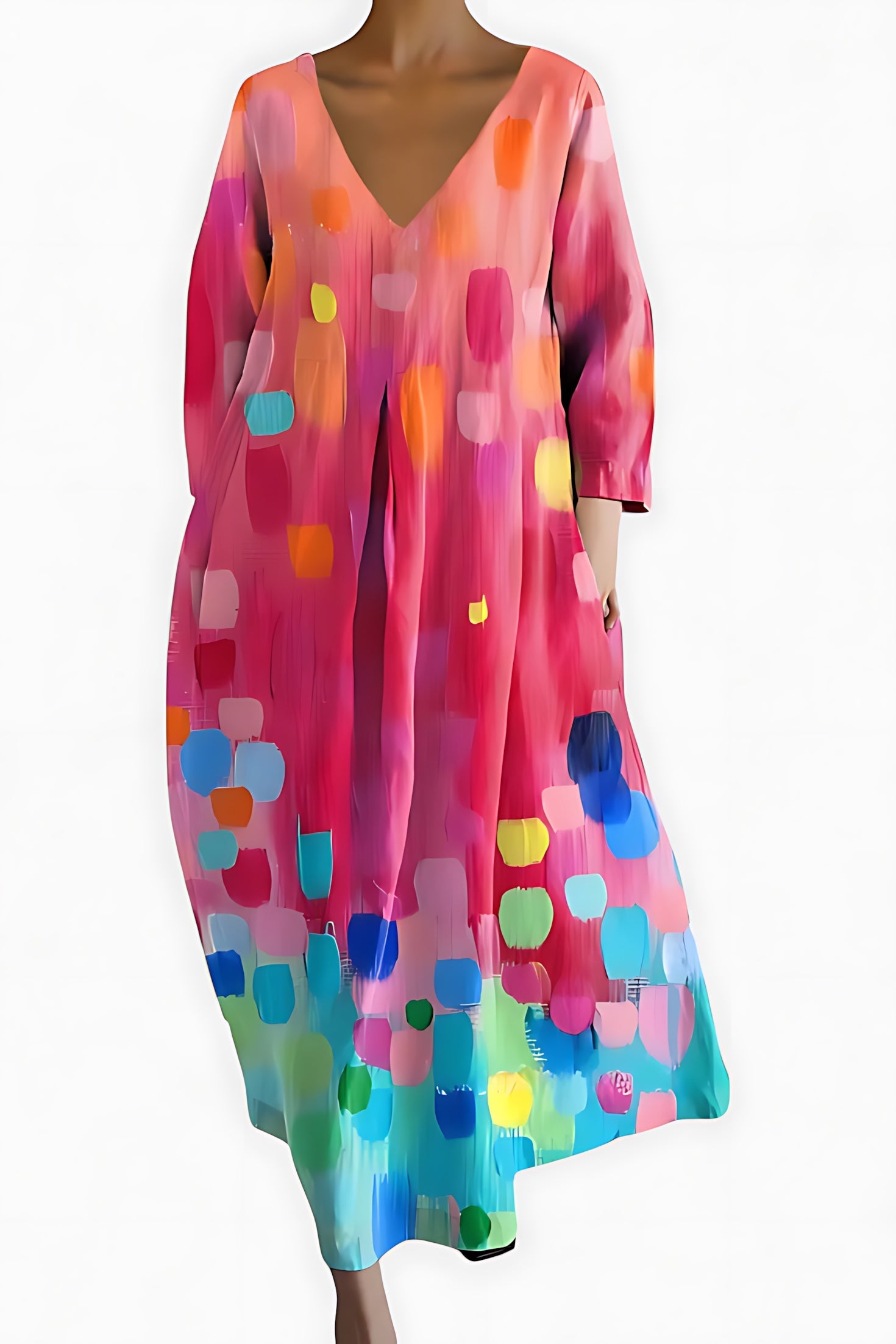Caroline – Abstract Print V Neck Flowy Midi Dress