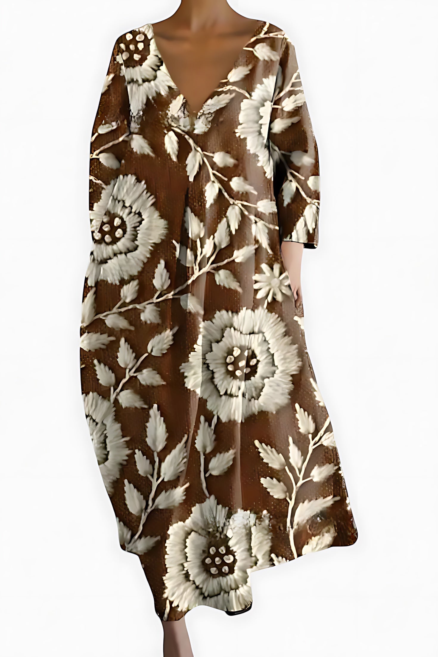 Caroline – Abstract Print V Neck Flowy Midi Dress