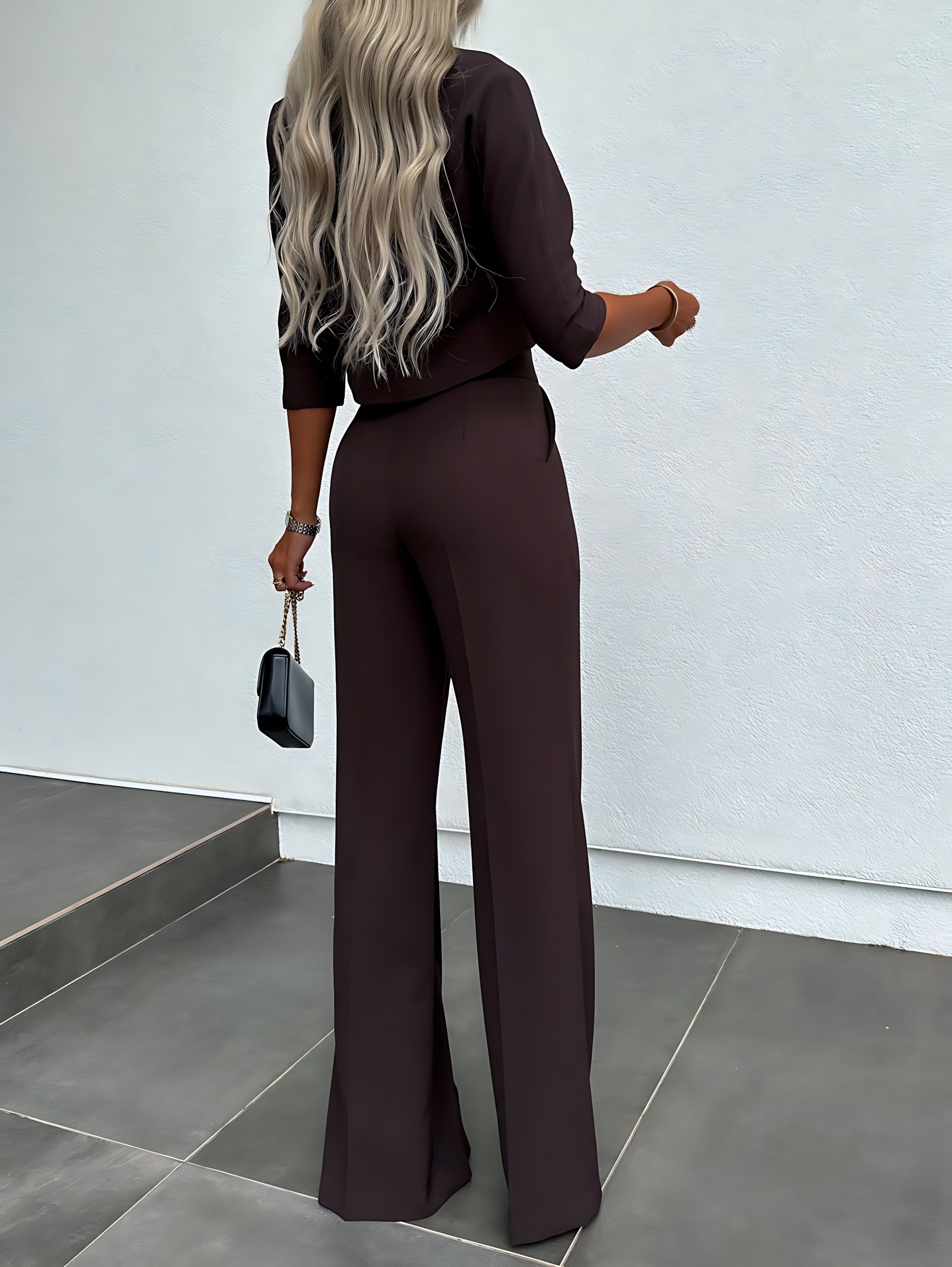 Caroline – Long Sleeve Crop Top and Flare Pants Lounge Set