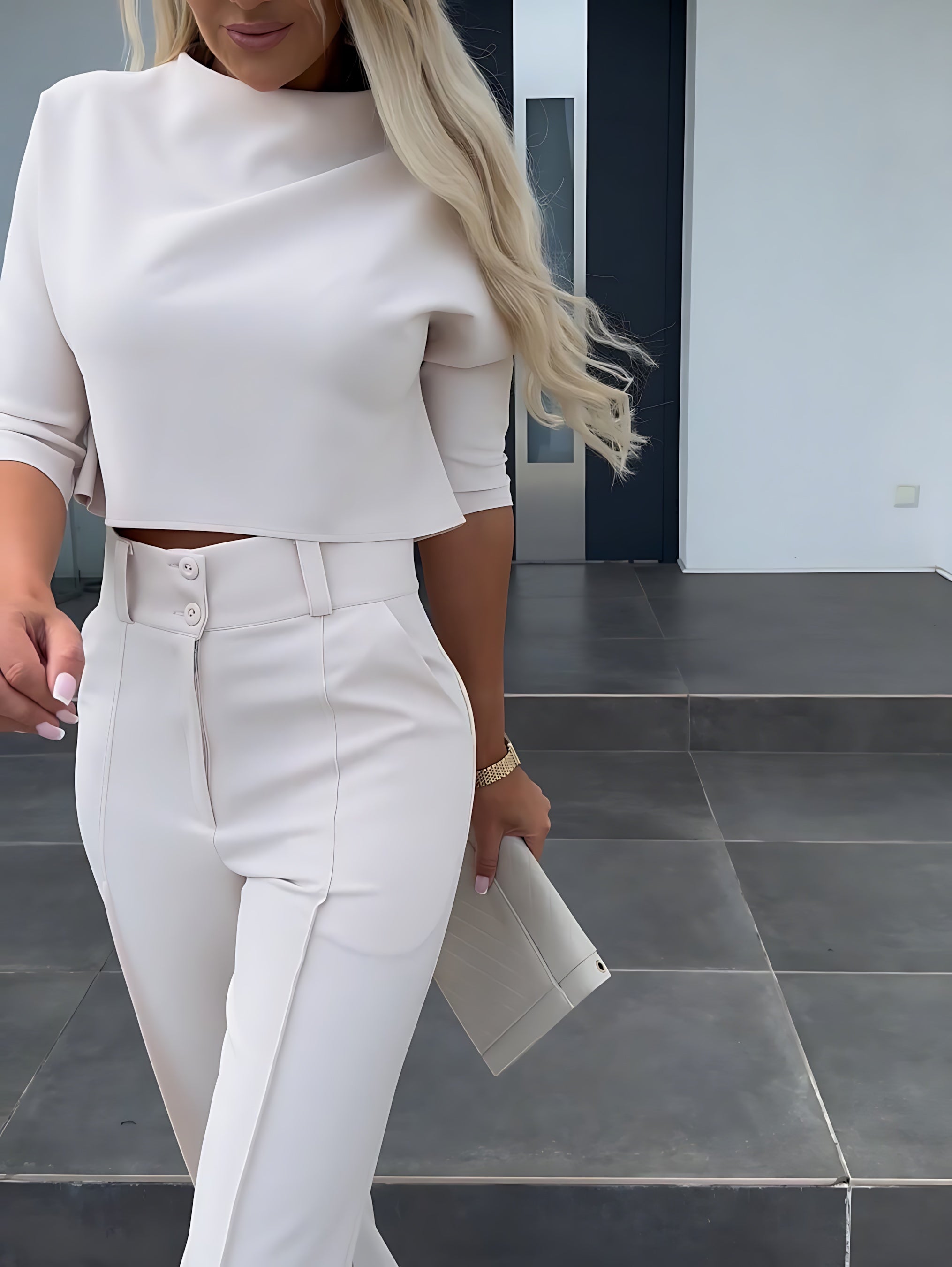 Caroline – Long Sleeve Crop Top and Flare Pants Lounge Set