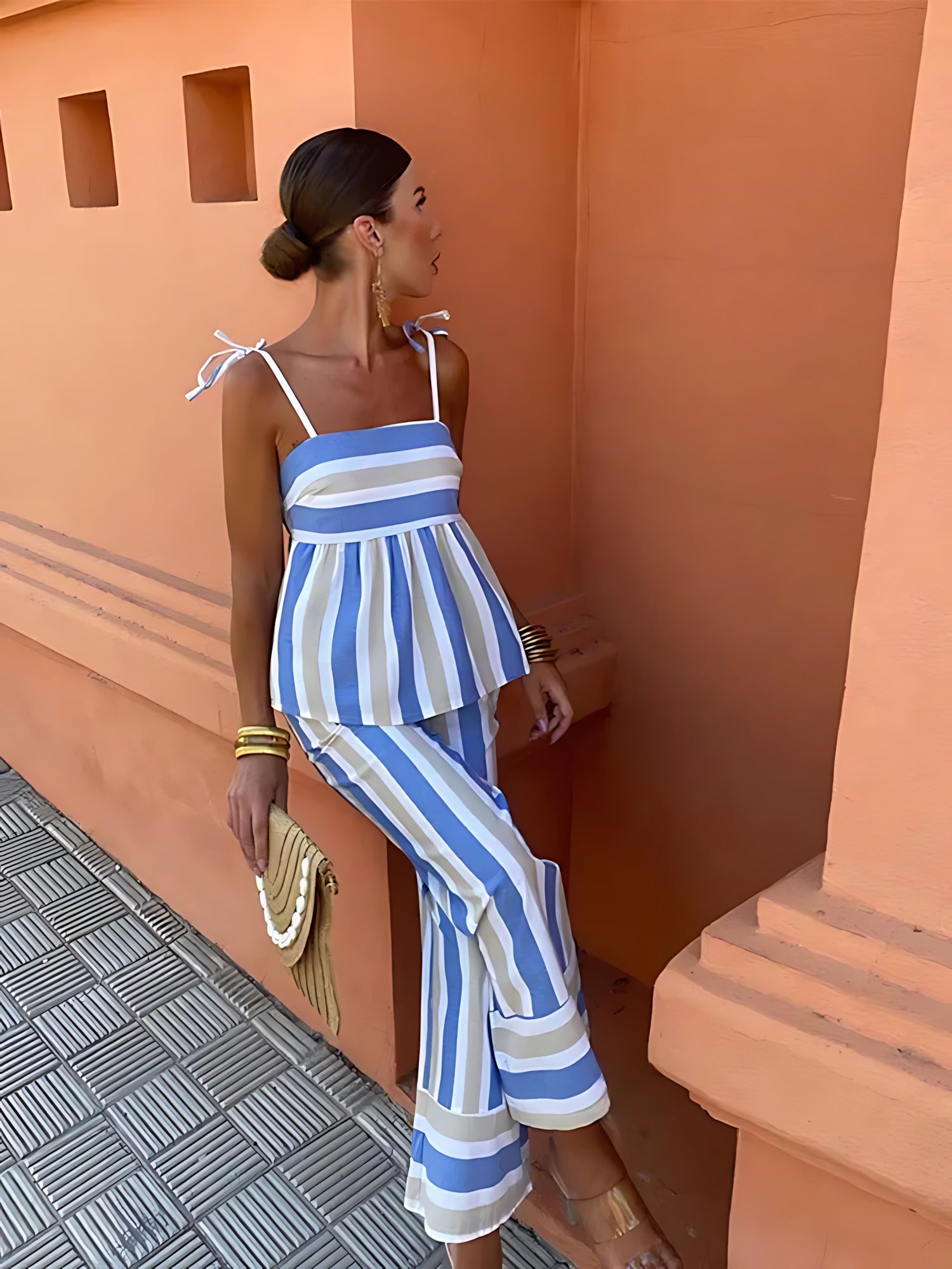 Caroline – Striped Cami Top and Wide Leg Pants Set
