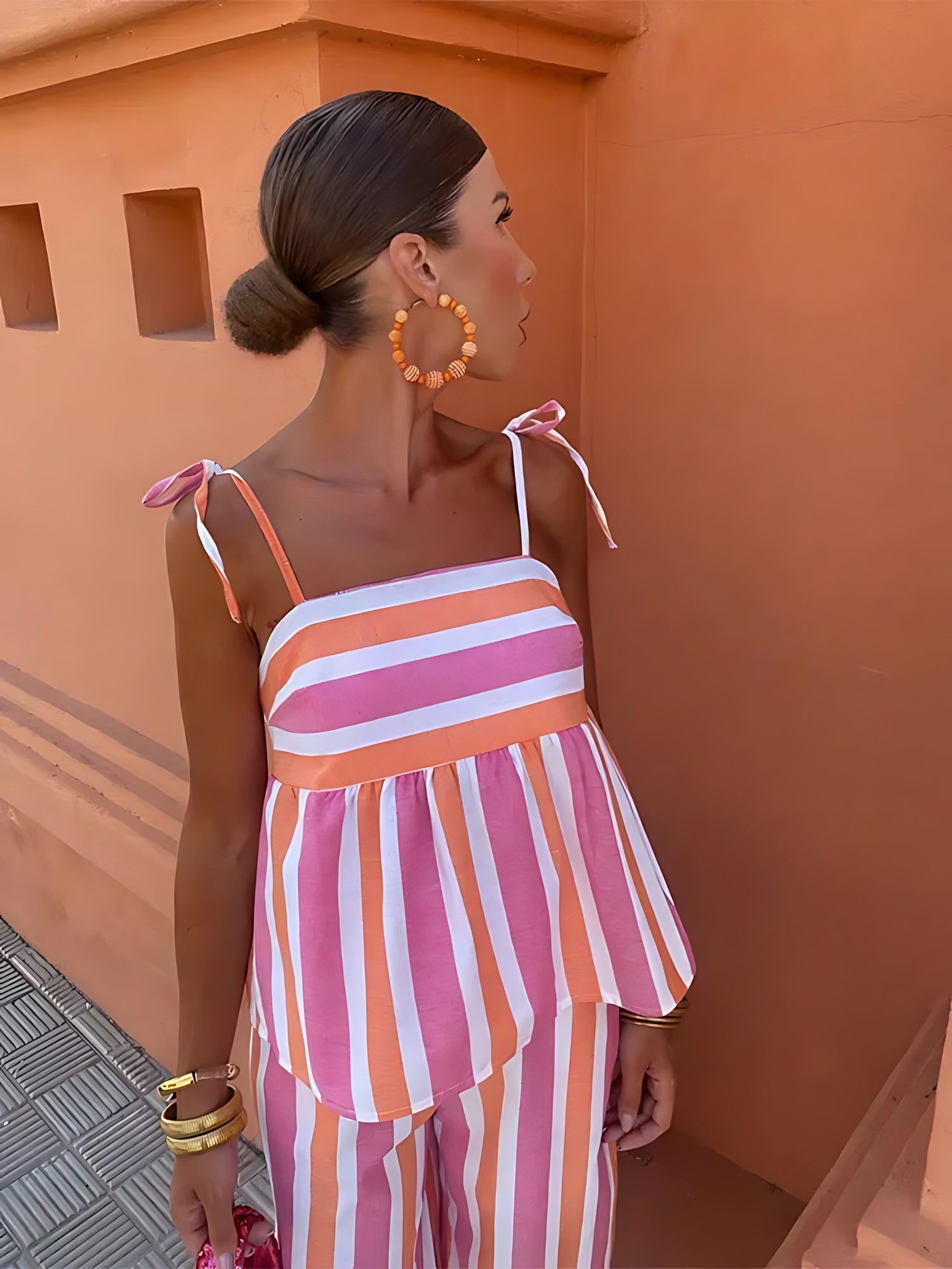 Caroline – Striped Cami Top and Wide Leg Pants Set