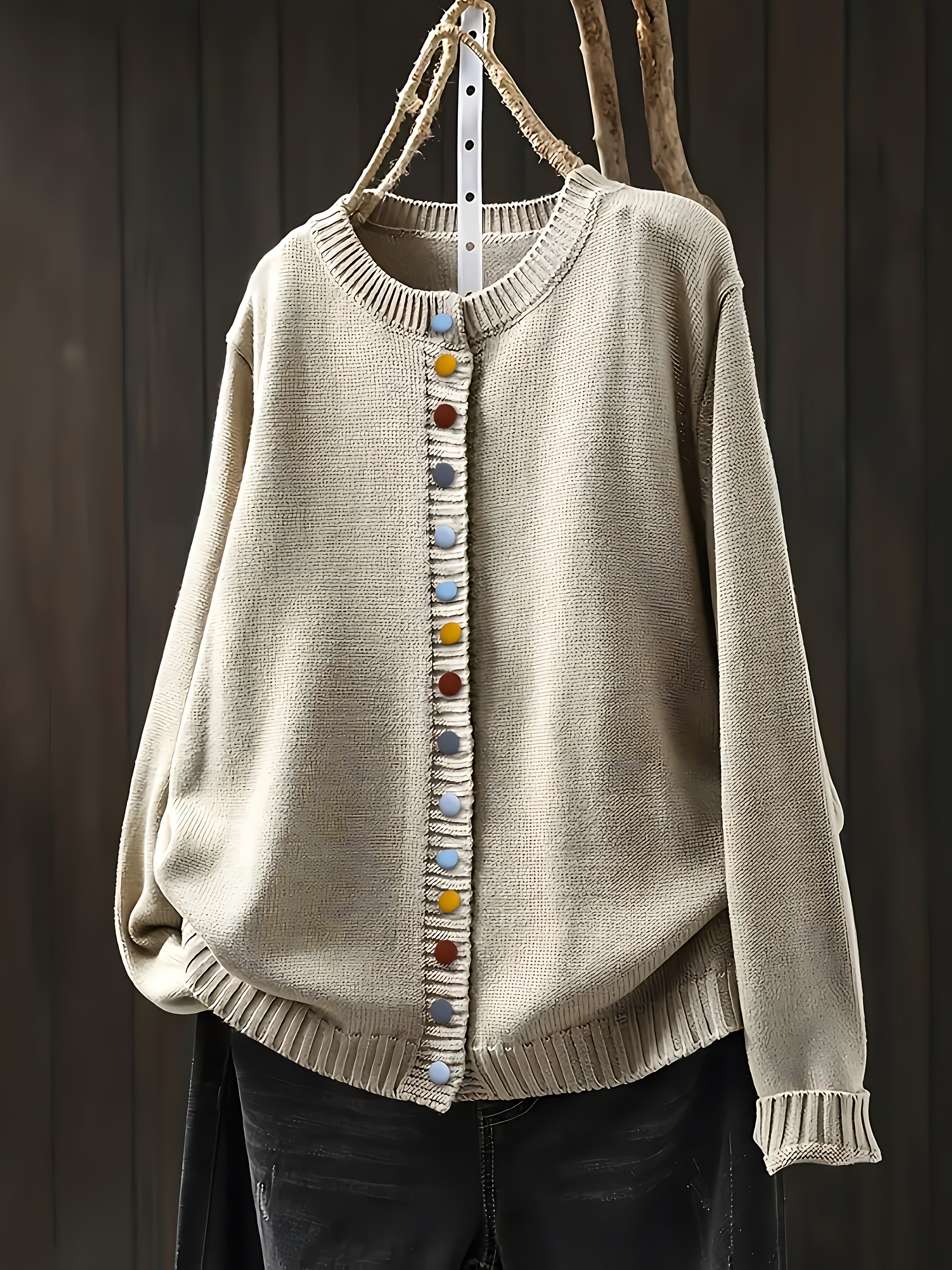 Catalina – Contrast Button Crew Neck Knit Cardigan