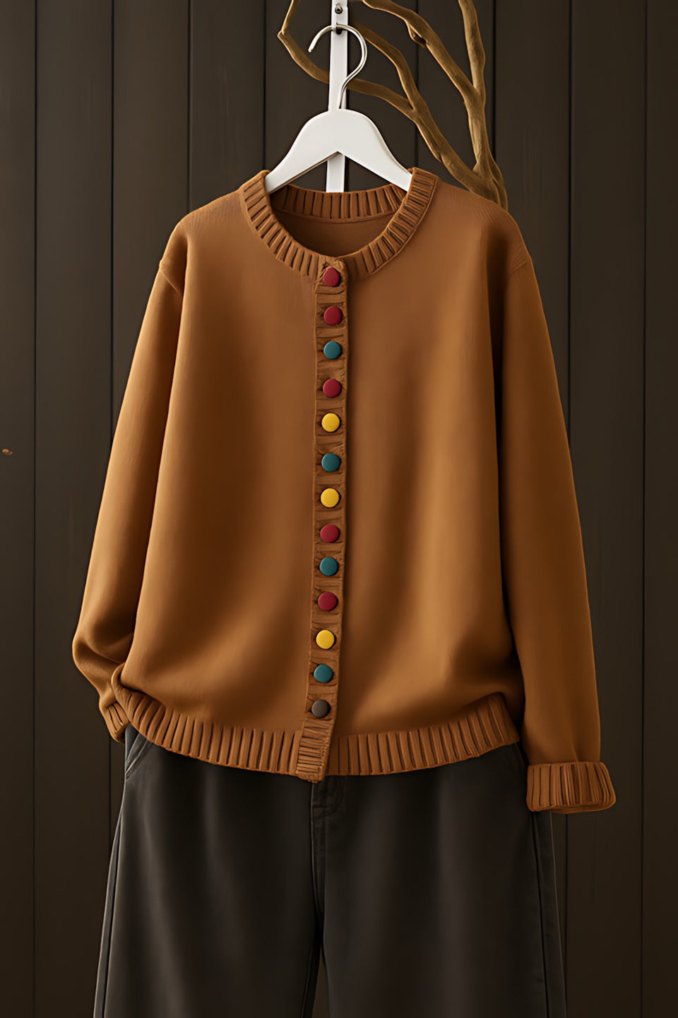 Catalina – Contrast Button Crew Neck Knit Cardigan