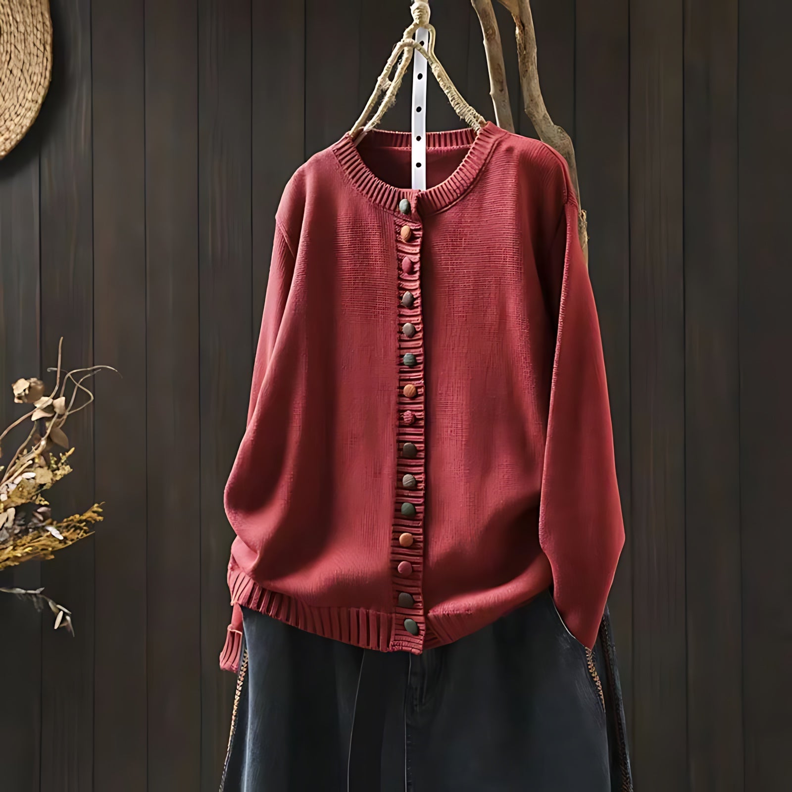 Catalina – Contrast Button Crew Neck Knit Cardigan