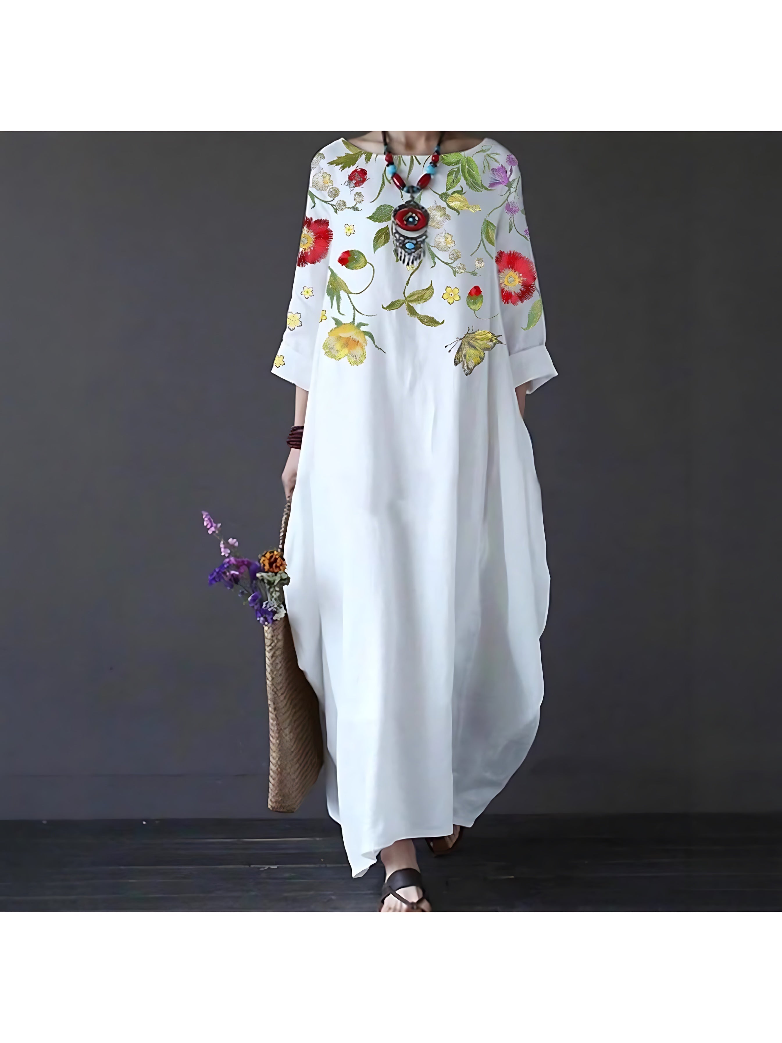 Catalina – Floral Embroidered Loose Fit Maxi Dress