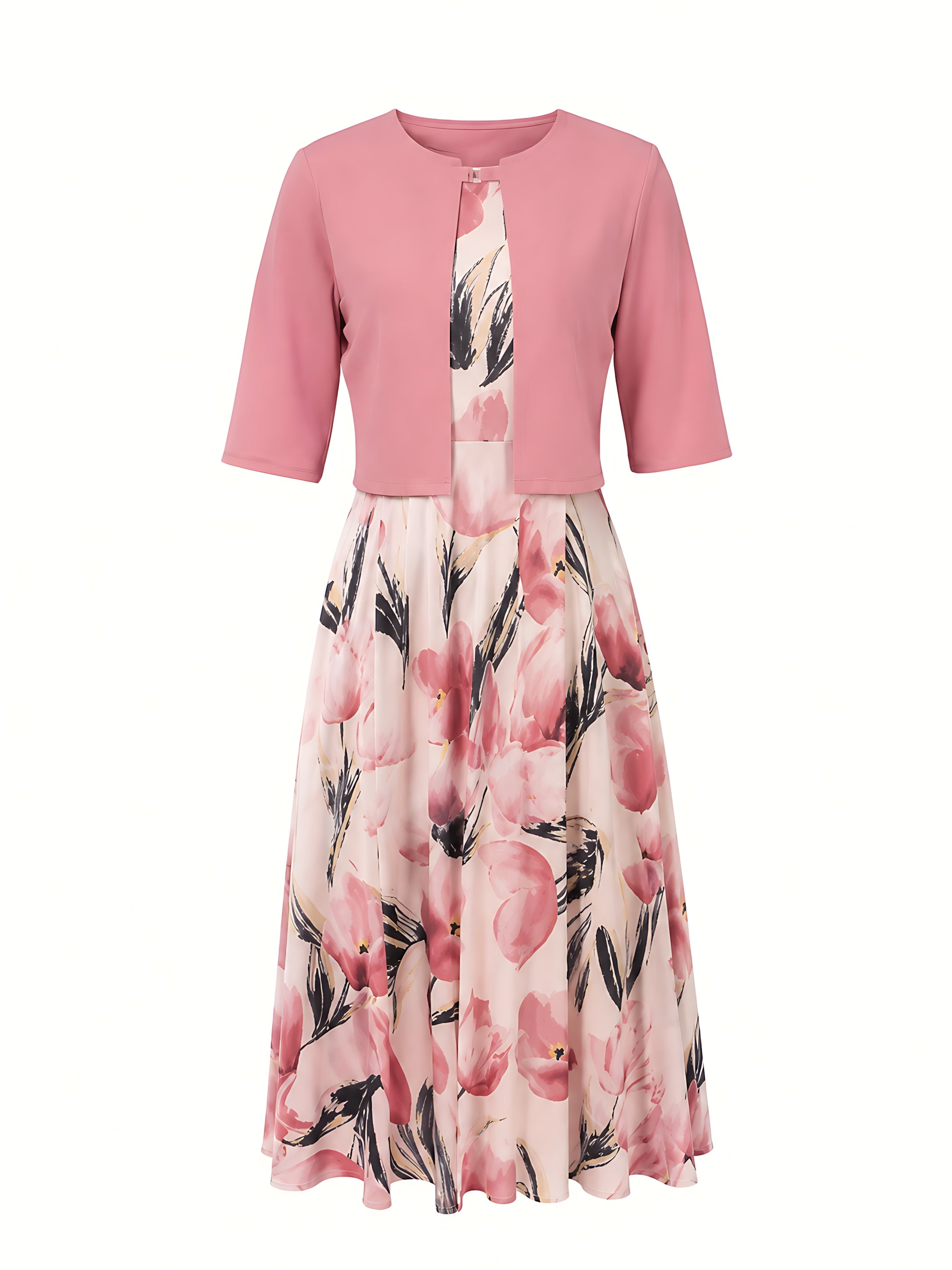 Catalina – Floral Midi Dress and Cropped Jacket Set