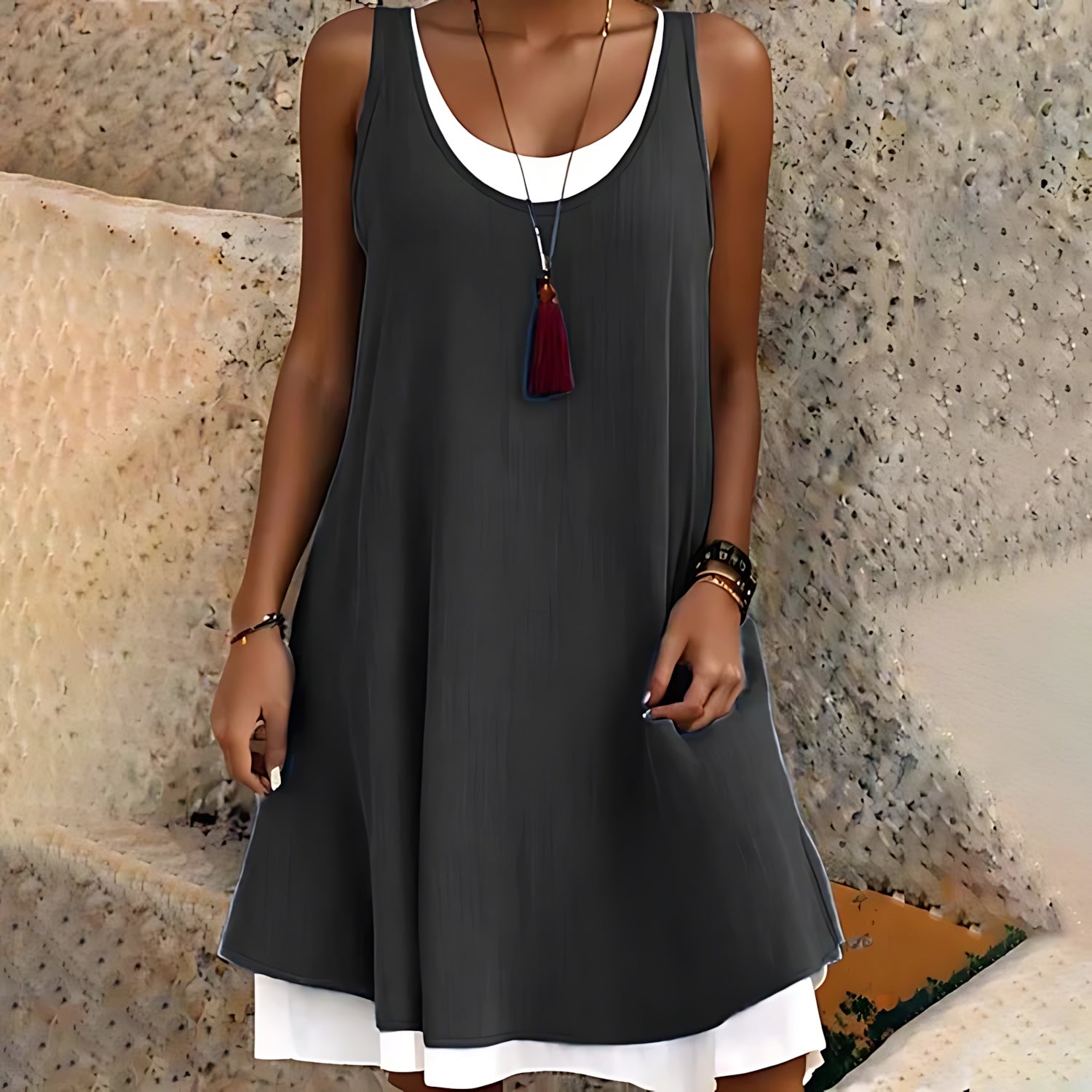 Catalina – Scoop Neck Layered Tank Mini Dress