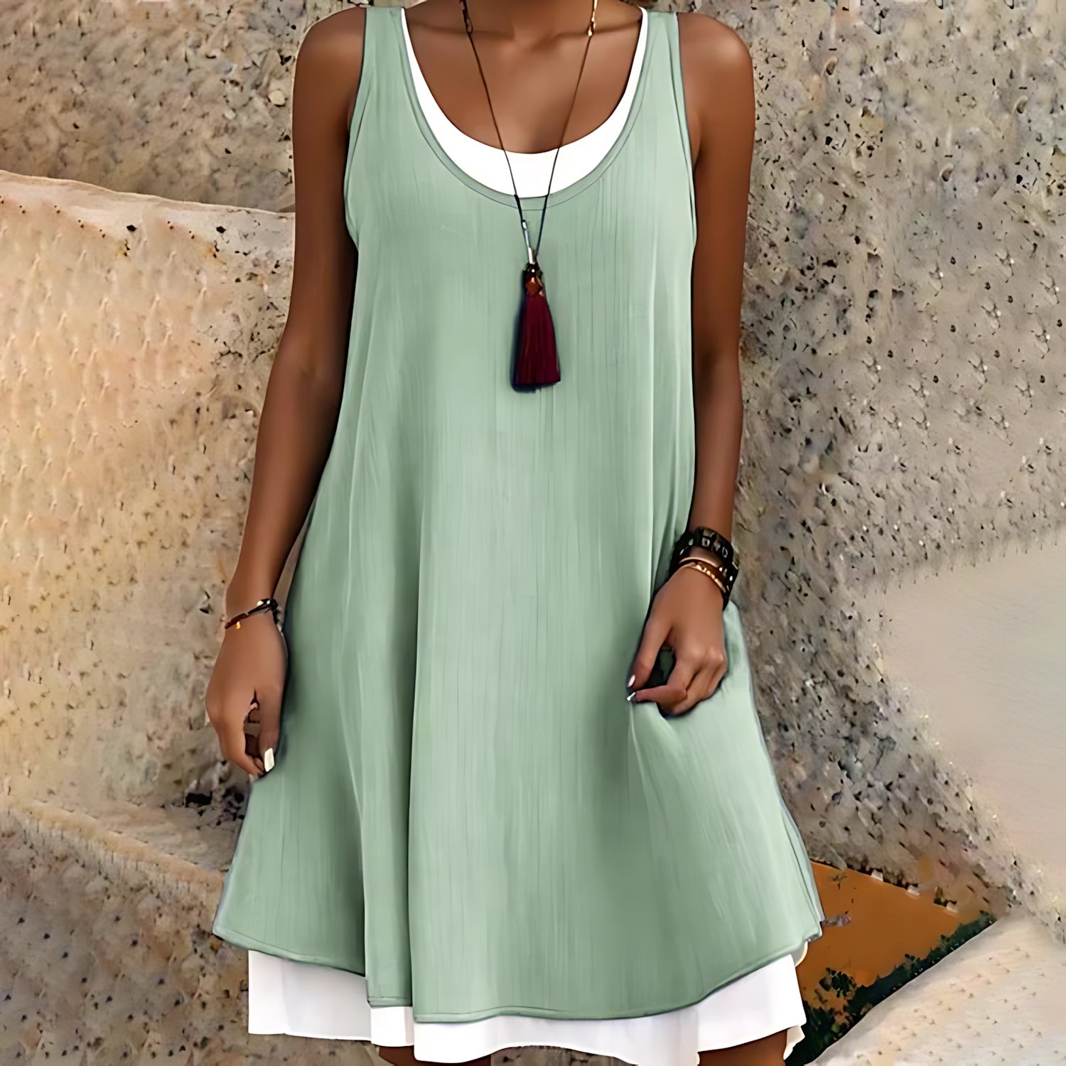 Catalina – Scoop Neck Layered Tank Mini Dress