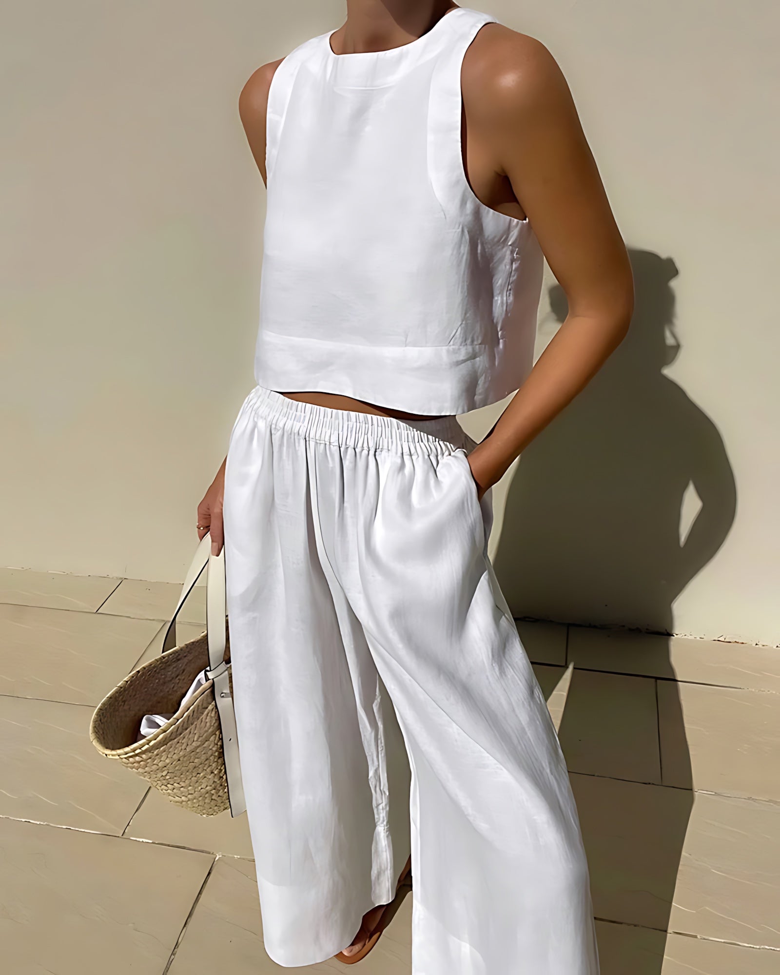 Catherine – Cropped Tank Top and Wide Leg Pants Set