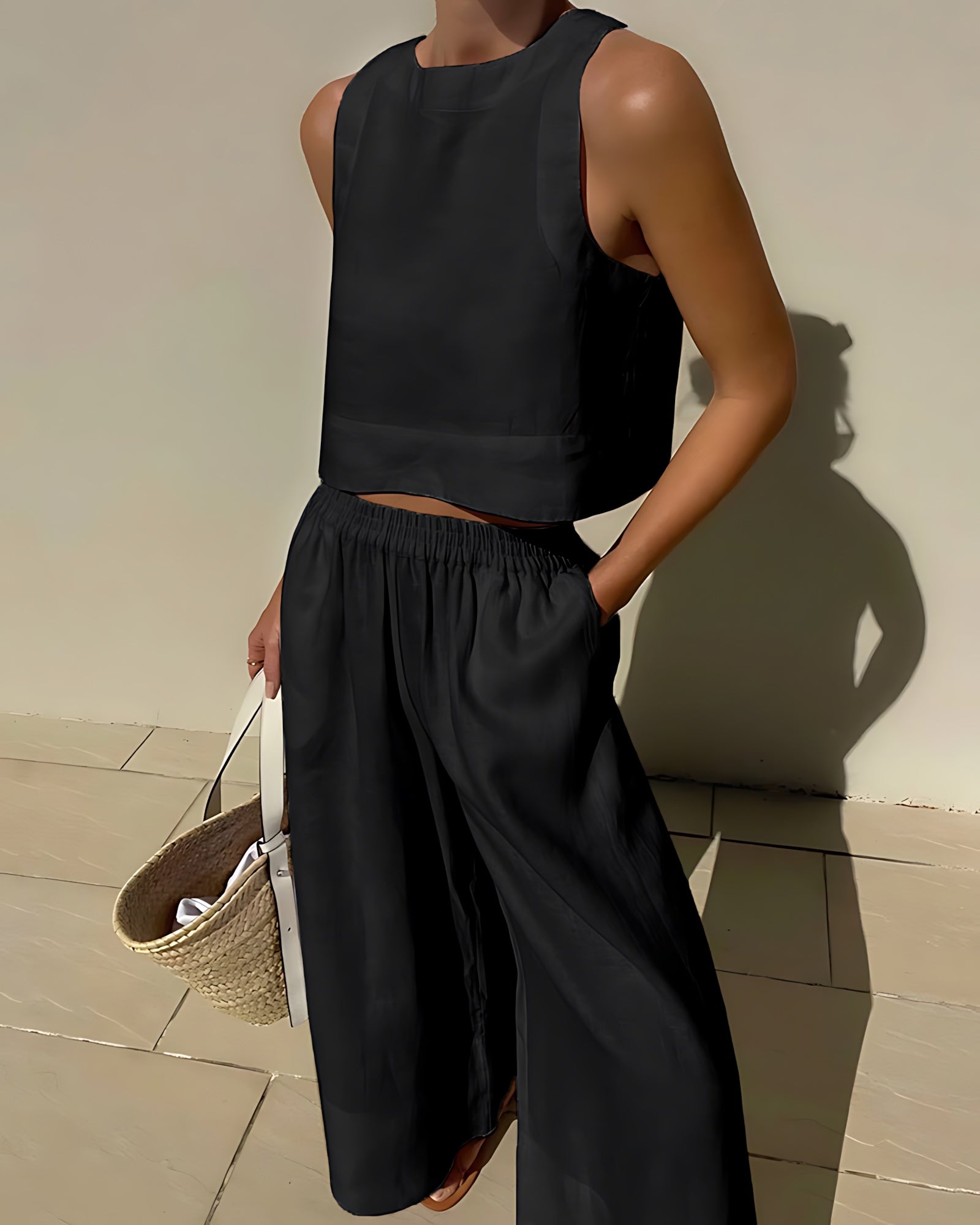 Catherine – Cropped Tank Top and Wide Leg Pants Set