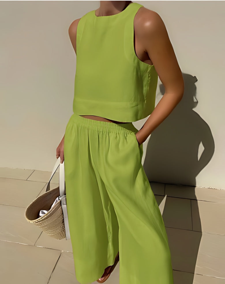 Catherine – Cropped Tank Top and Wide Leg Pants Set