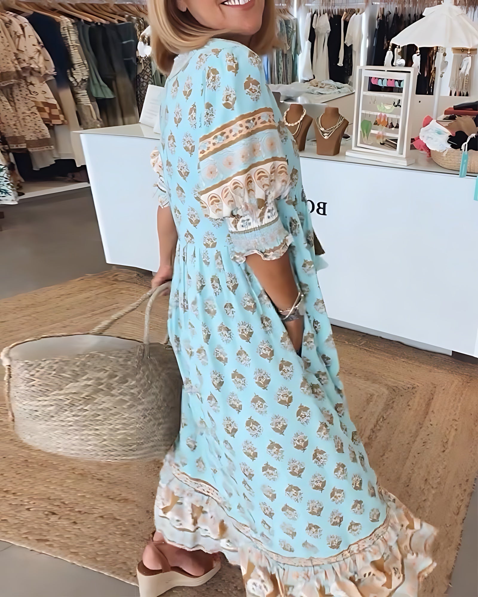 Catherine – Floral Print Tiered Maxi Shirt Dress