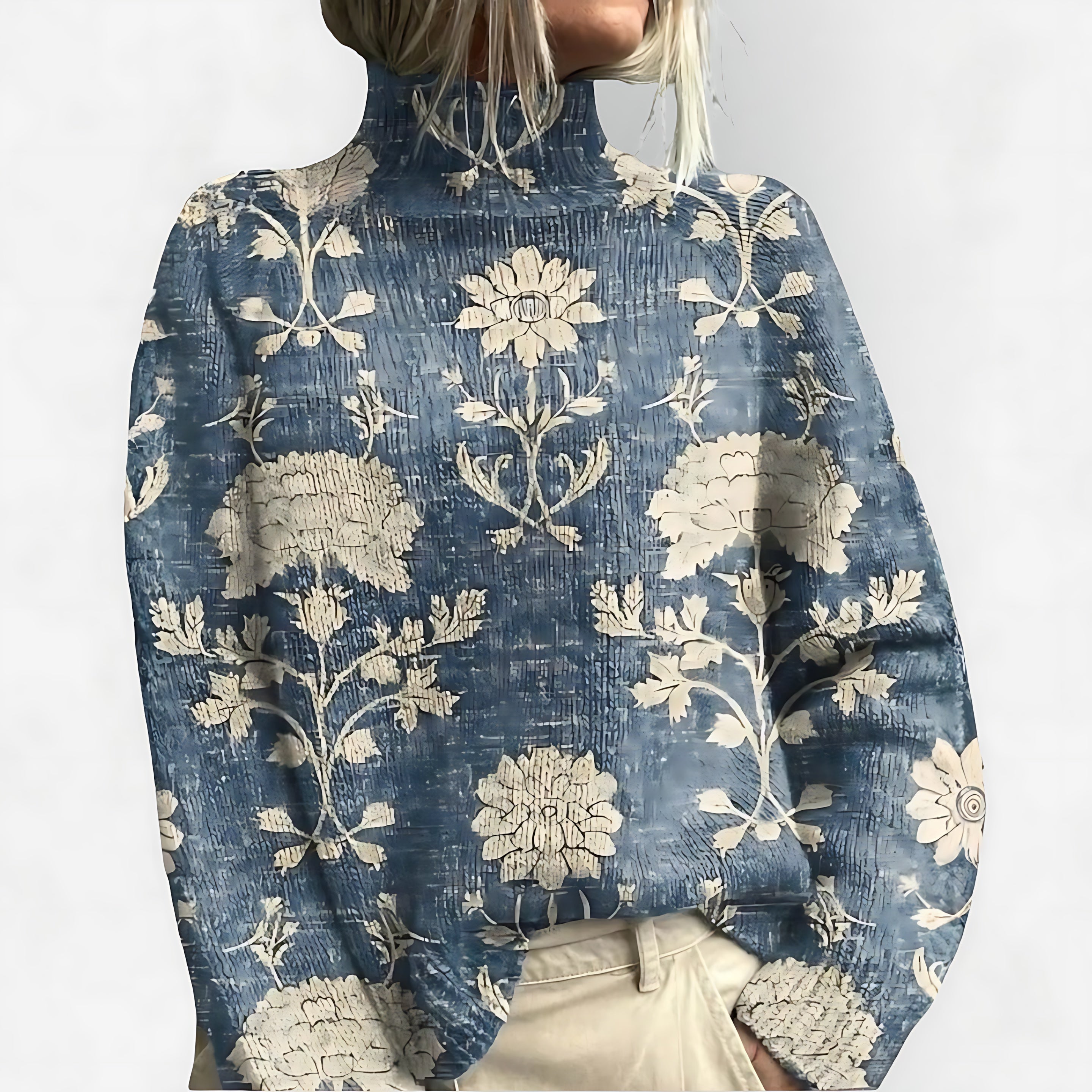 Catherine – Floral Print Turtleneck Knit Sweater