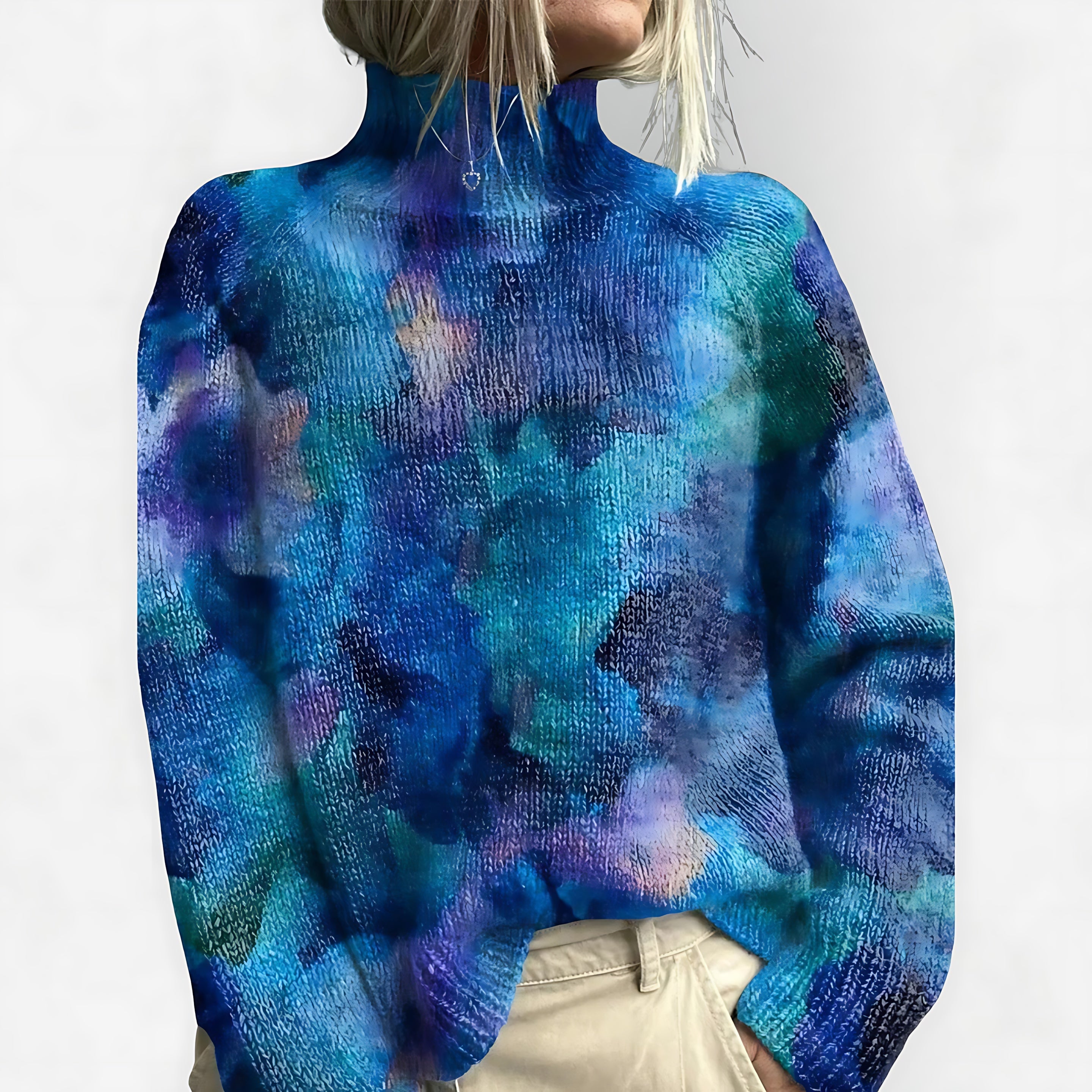 Catherine – Floral Print Turtleneck Knit Sweater