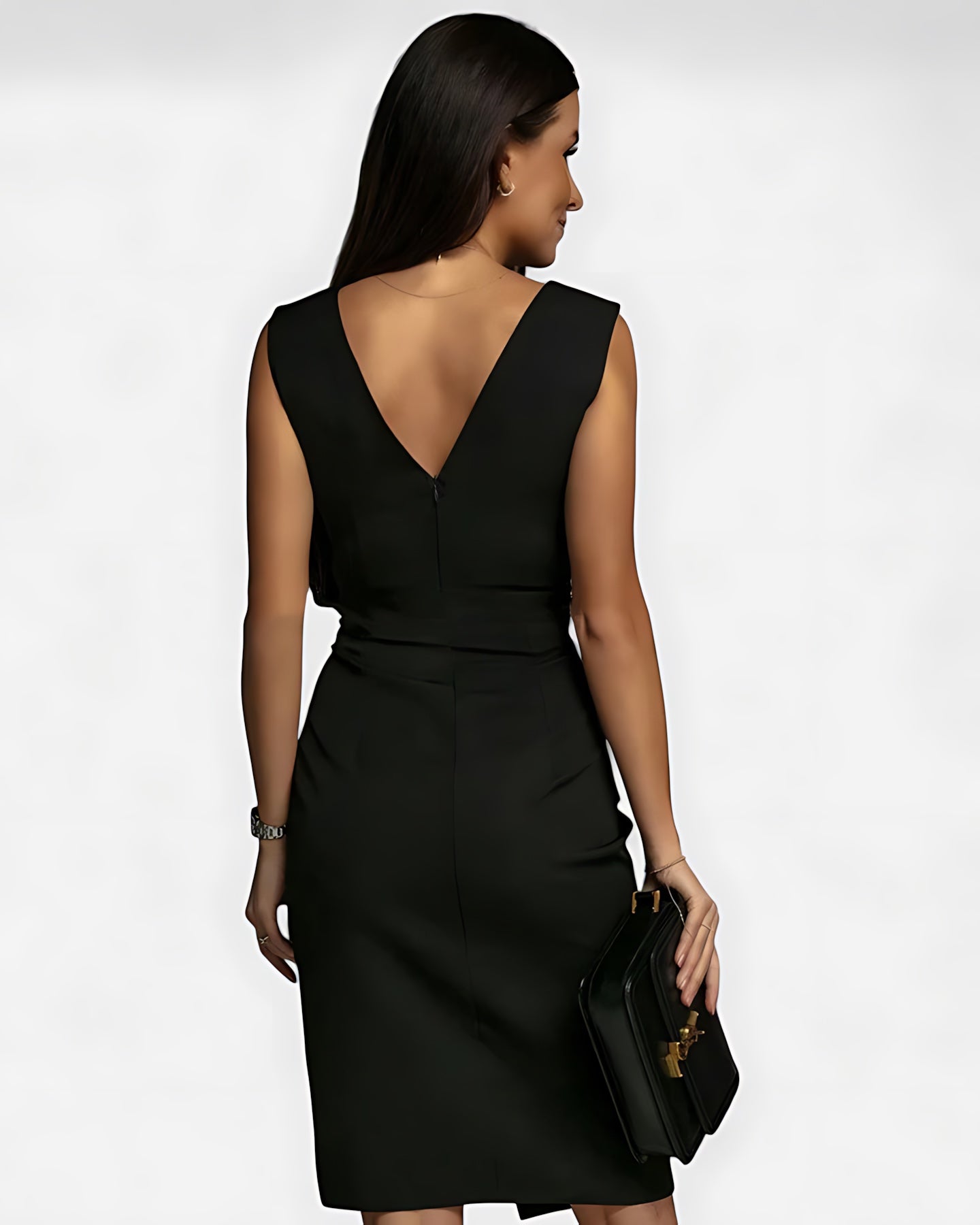 Catherine – Ruched Bodycon V Neck Cocktail Midi Dress