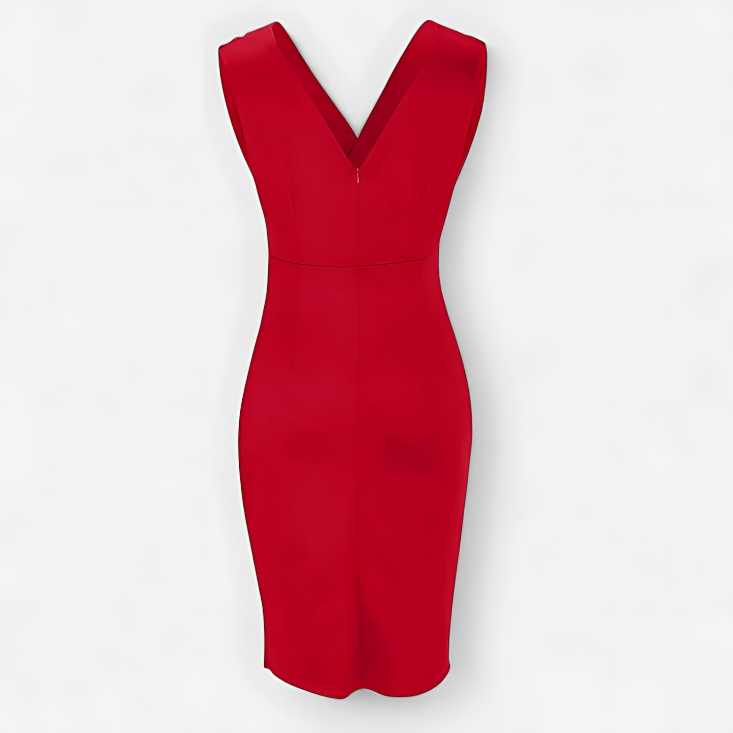 Catherine – Ruched Bodycon V Neck Cocktail Midi Dress