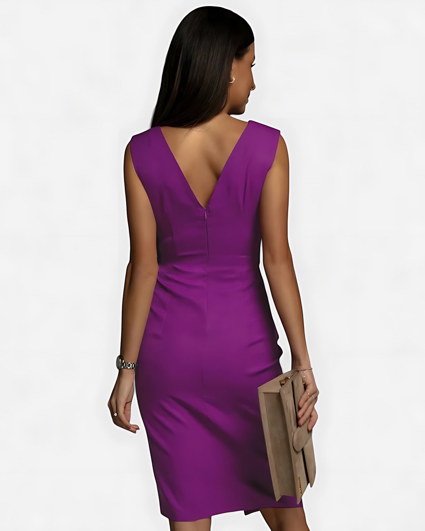 Catherine – Ruched Bodycon V Neck Cocktail Midi Dress