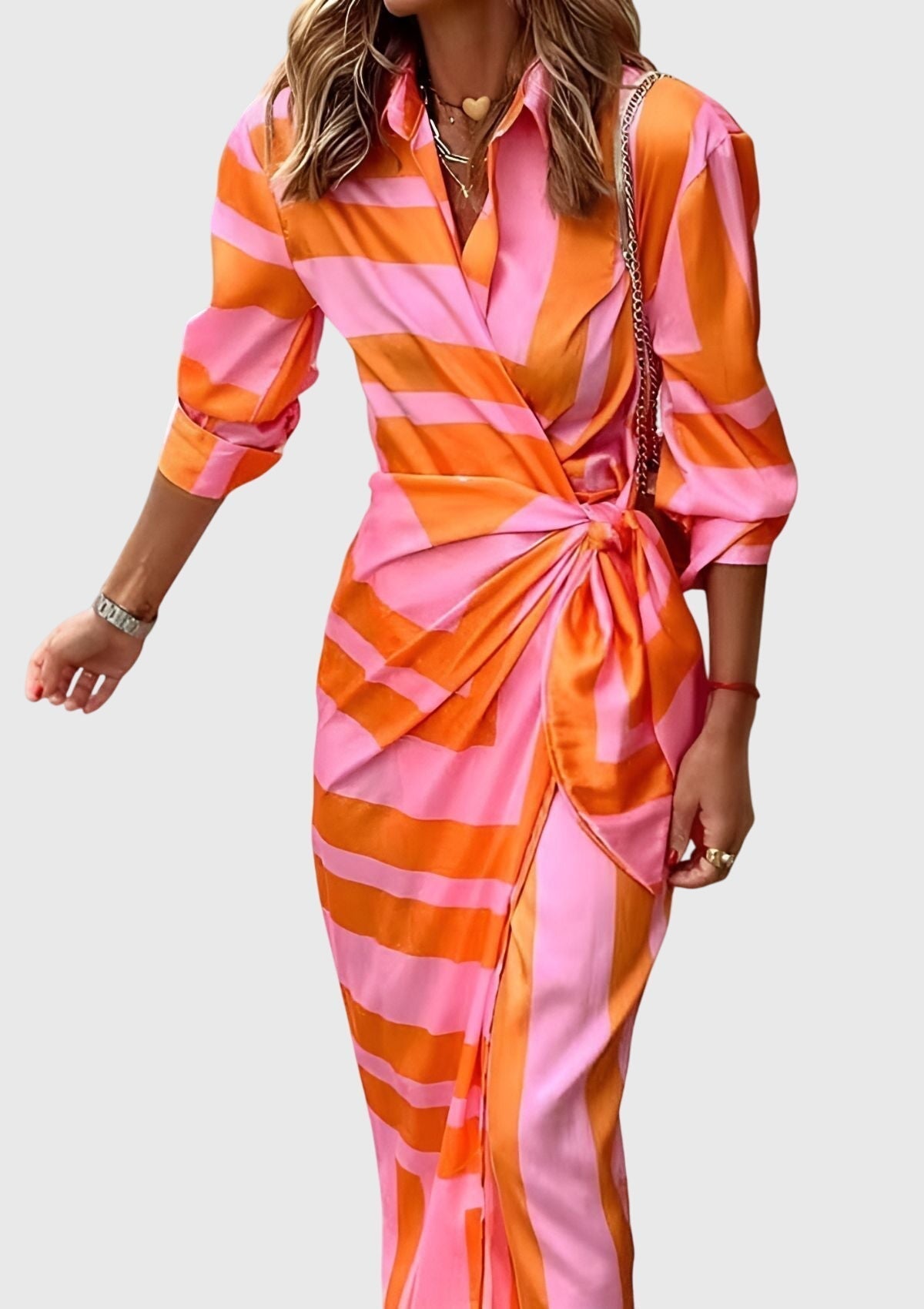 Marlowe – Abstract Print Tie Waist Wrap Midi Dress