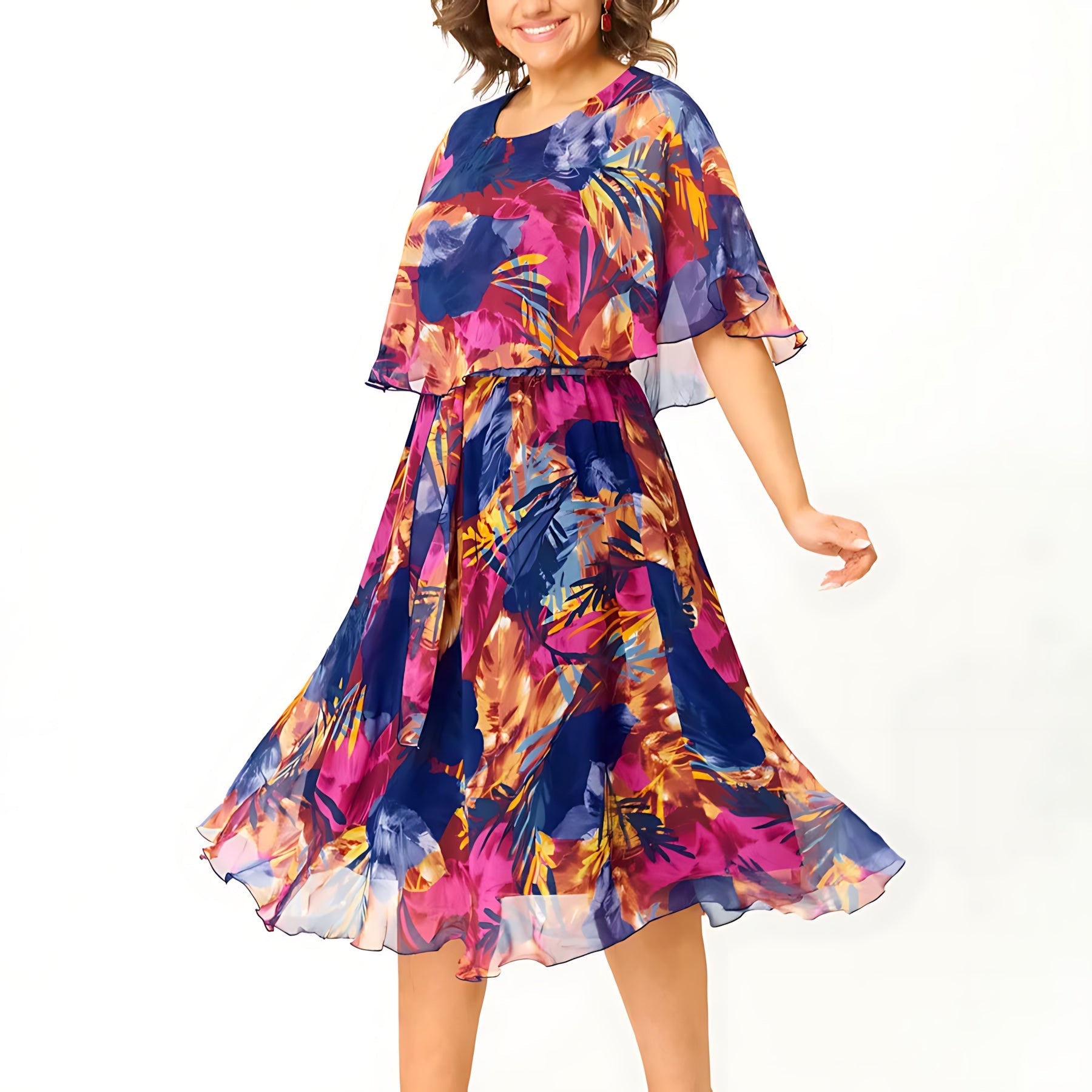 Cecilia – Floral Chiffon Flutter Sleeve Mini Dress