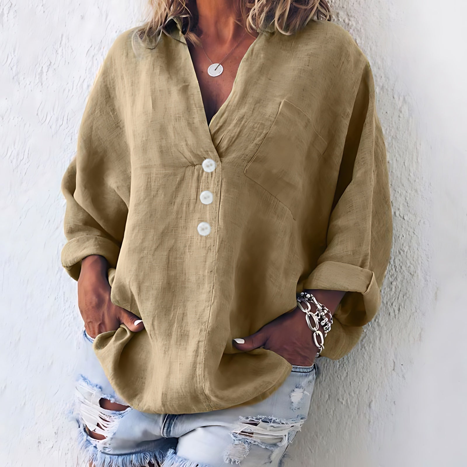 Cecilia – Long Sleeve Henley Shirt