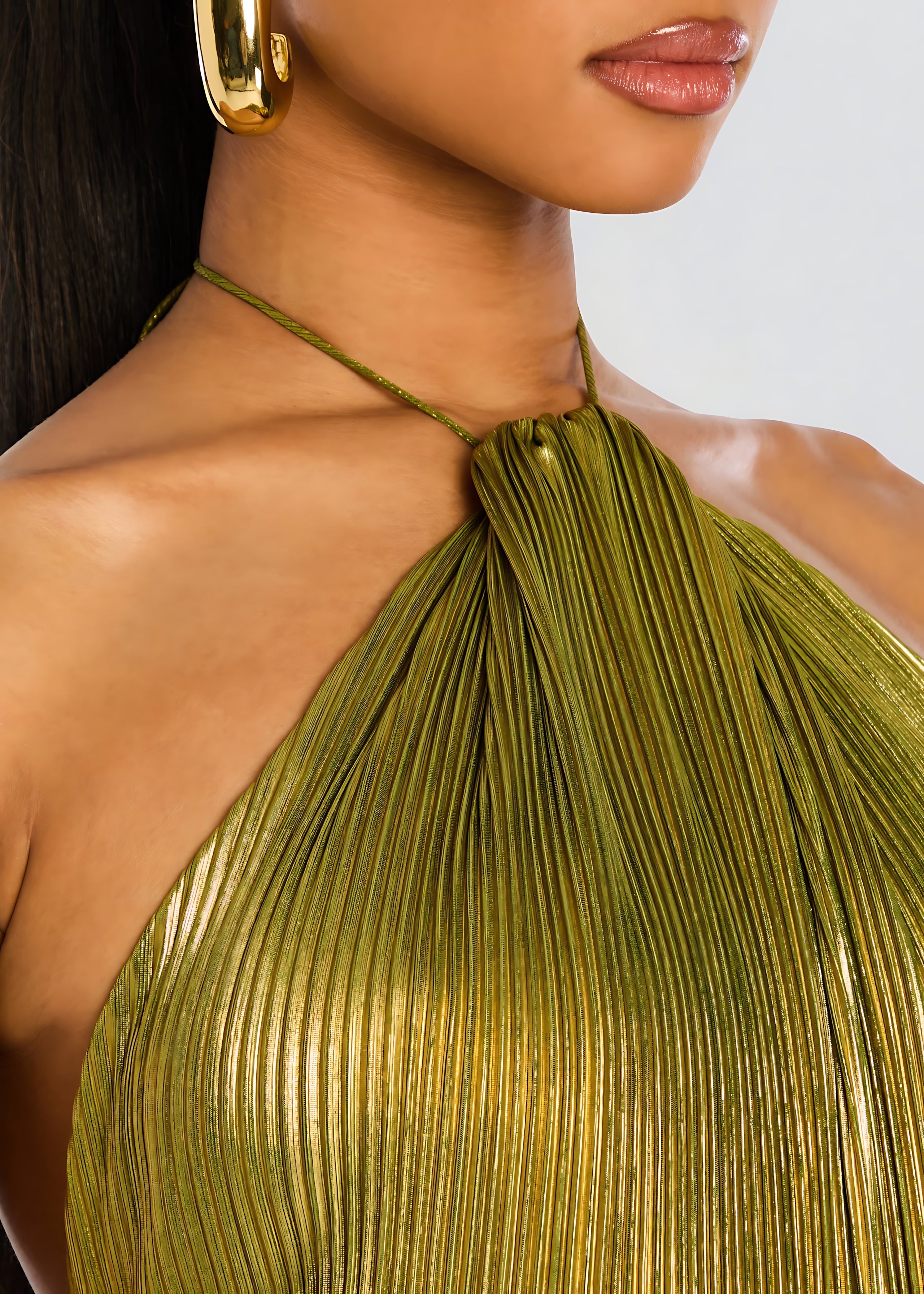 Cecilia – Metallic Halter High Slit Evening Maxi Dress