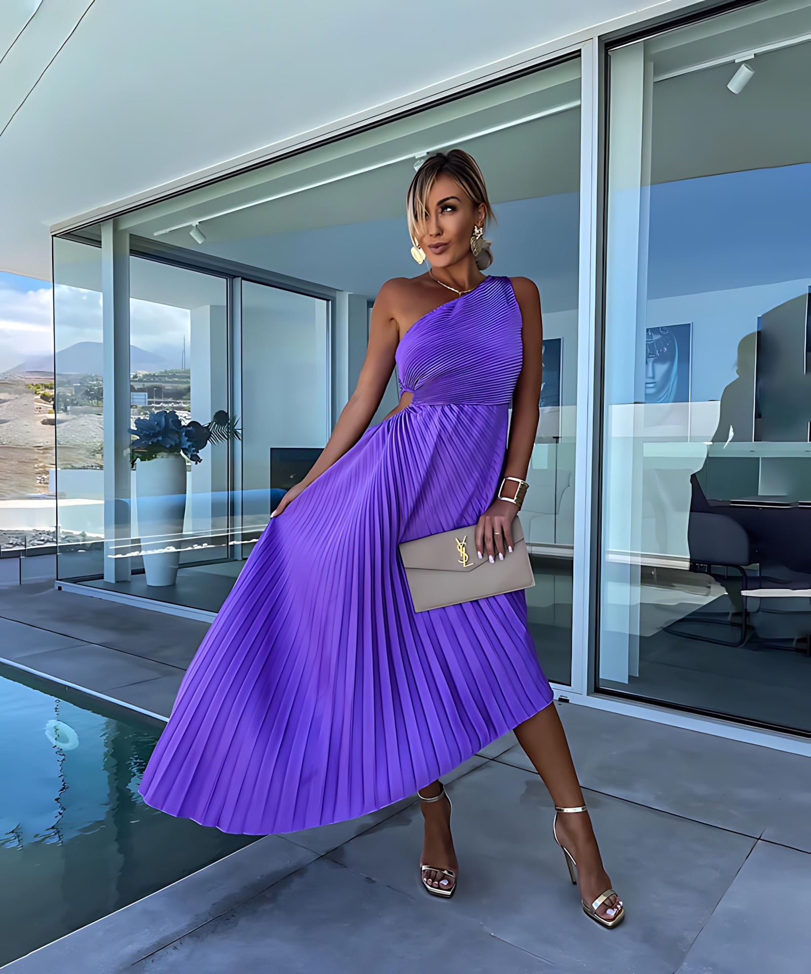Cecilia – One Shoulder Draped Wedding Guest Maxi Dress