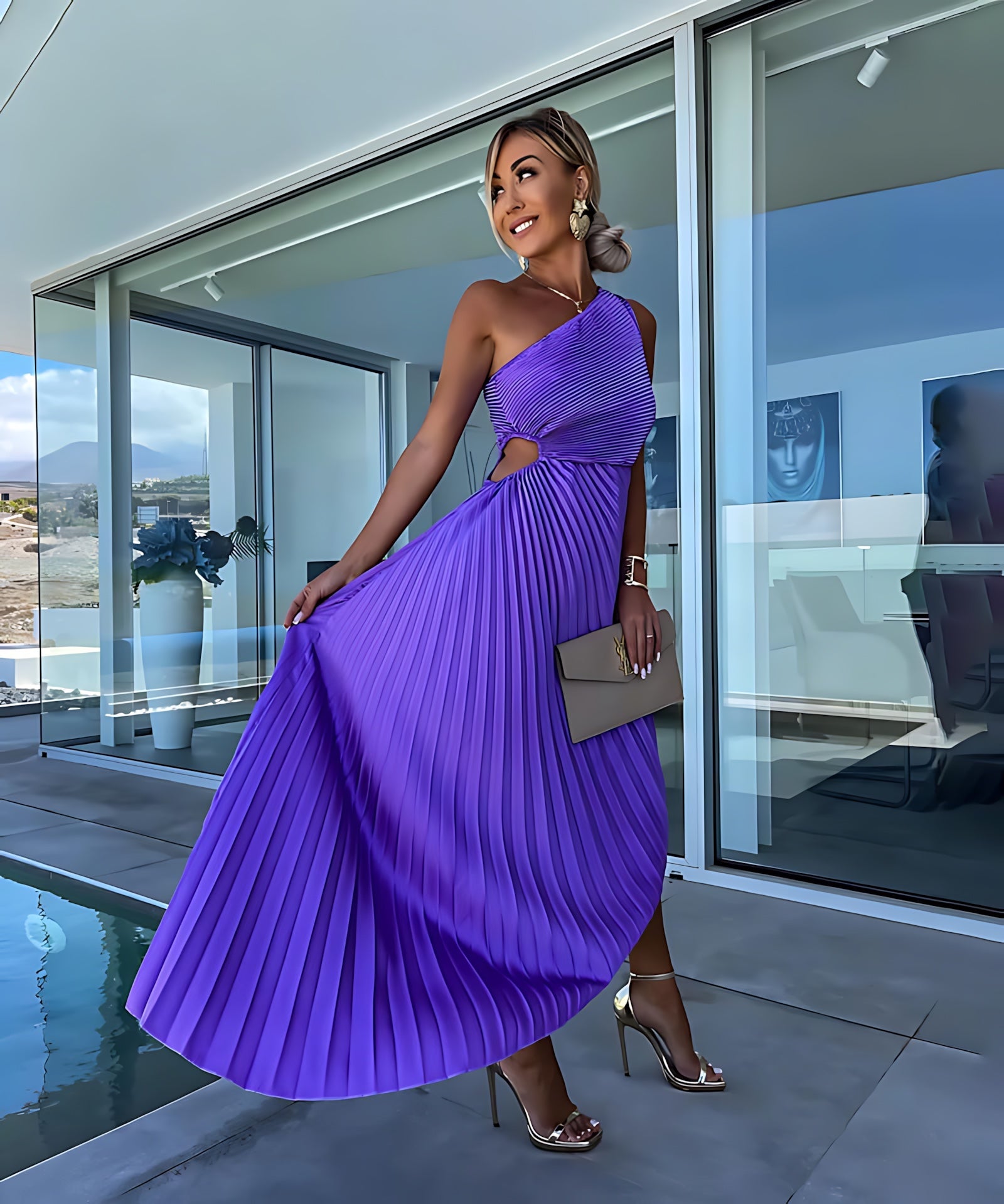 Cecilia – One Shoulder Draped Wedding Guest Maxi Dress