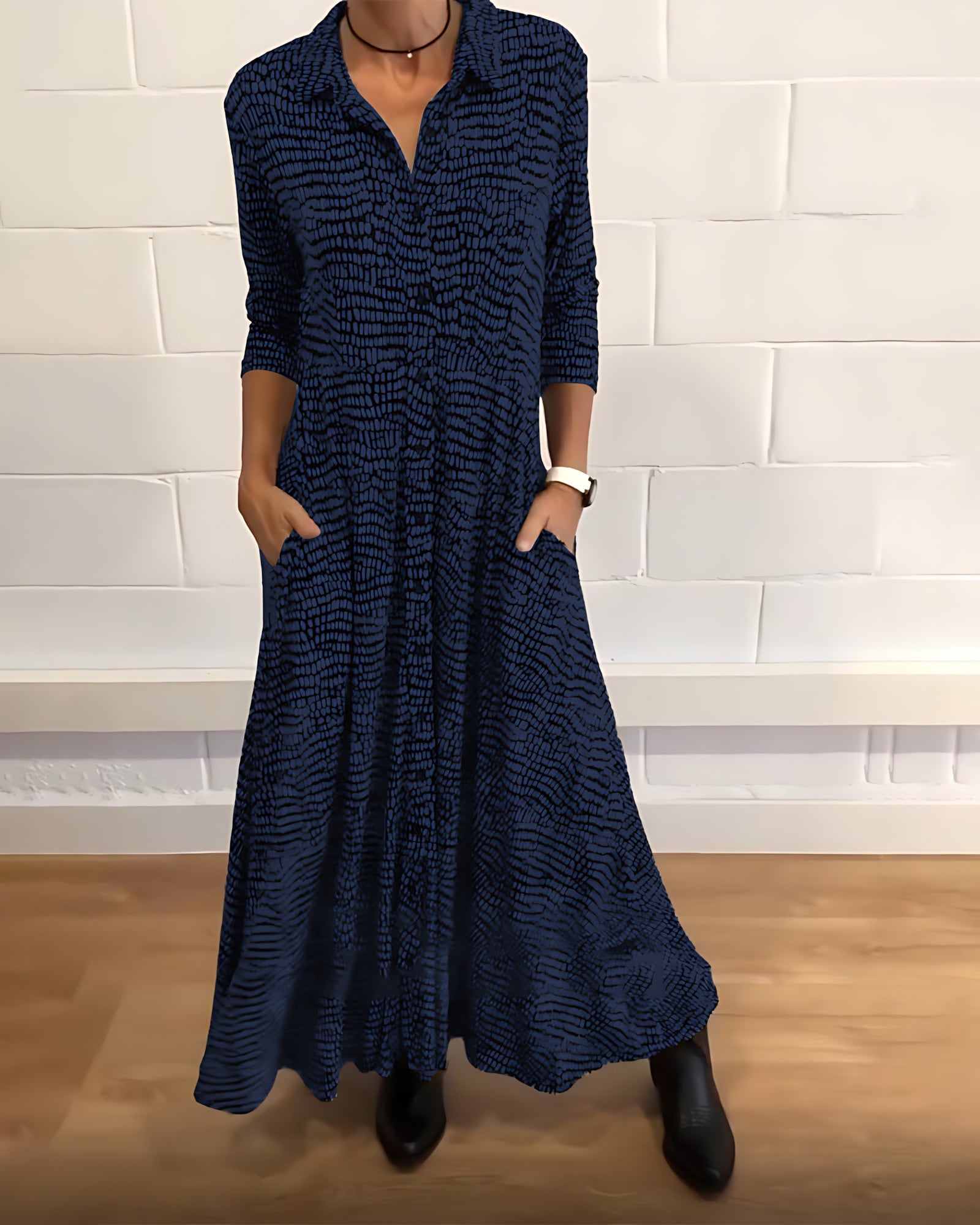 Cecilia – Printed Long Sleeve Maxi Shirt Dress
