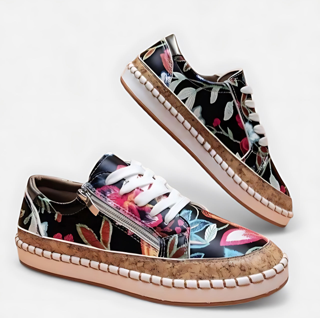 Celeste – Floral Print Cork Sole Platform Sneakers