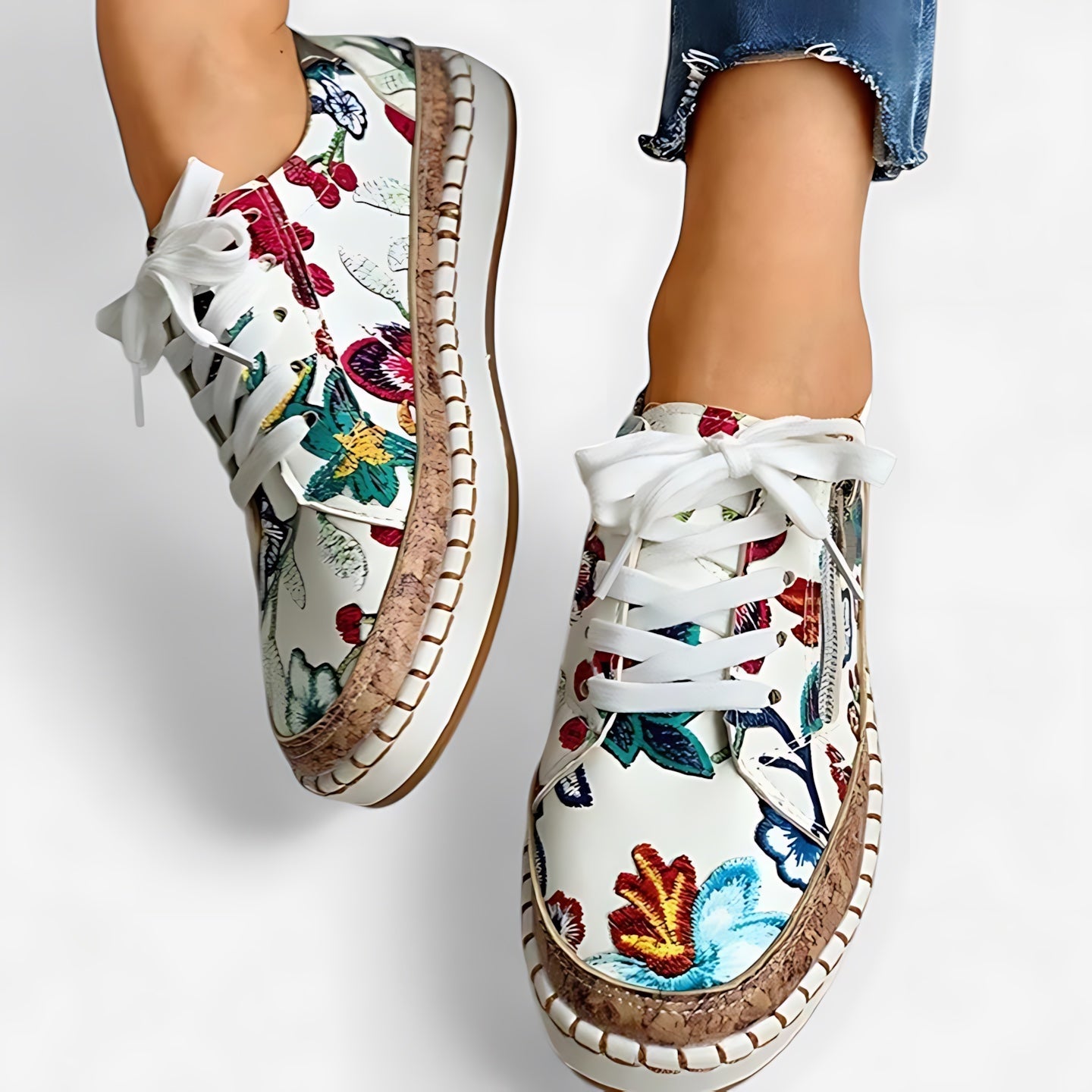 Celeste – Floral Print Cork Sole Platform Sneakers