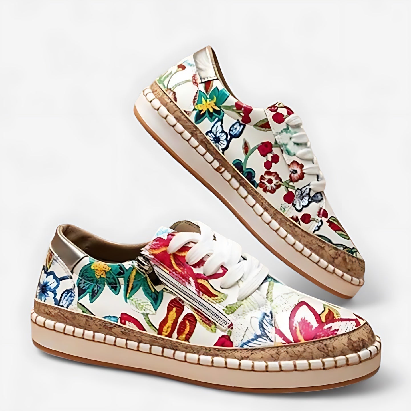 Celeste – Floral Print Cork Sole Platform Sneakers