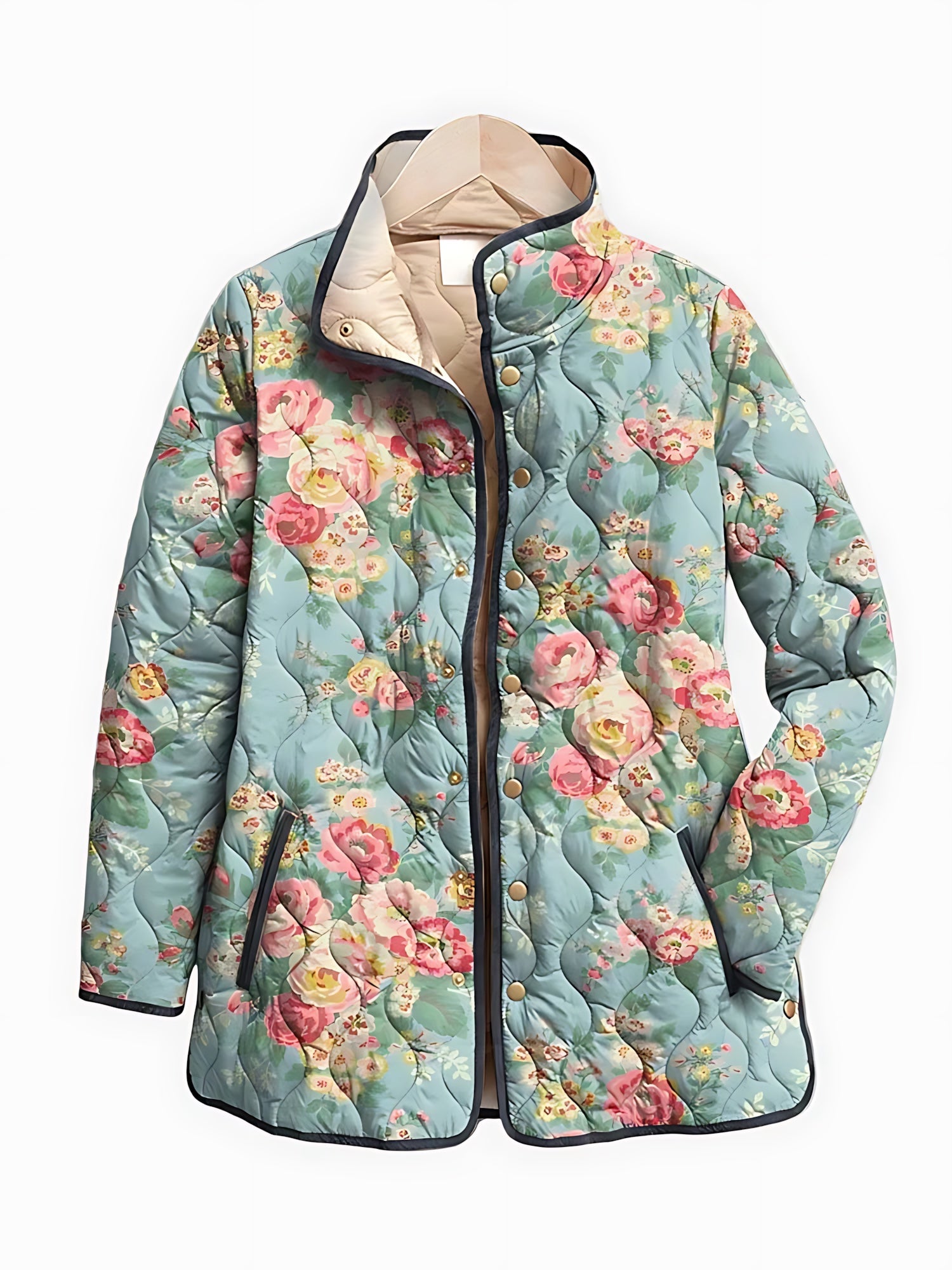 Celeste – Floral Print Quilted Zip Up Jacket