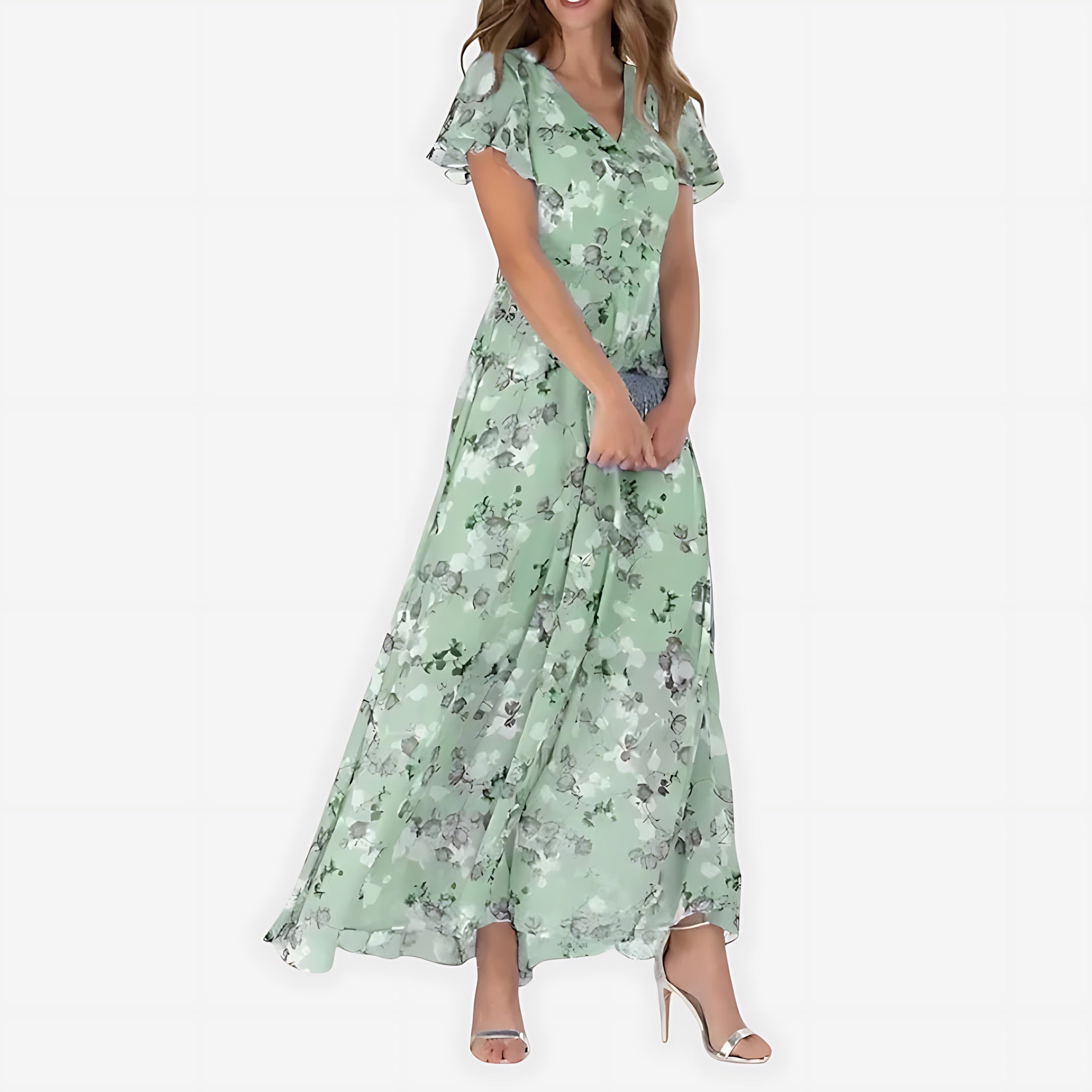 Celeste – Floral Print V Neck Ruffle Summer Maxi Dress