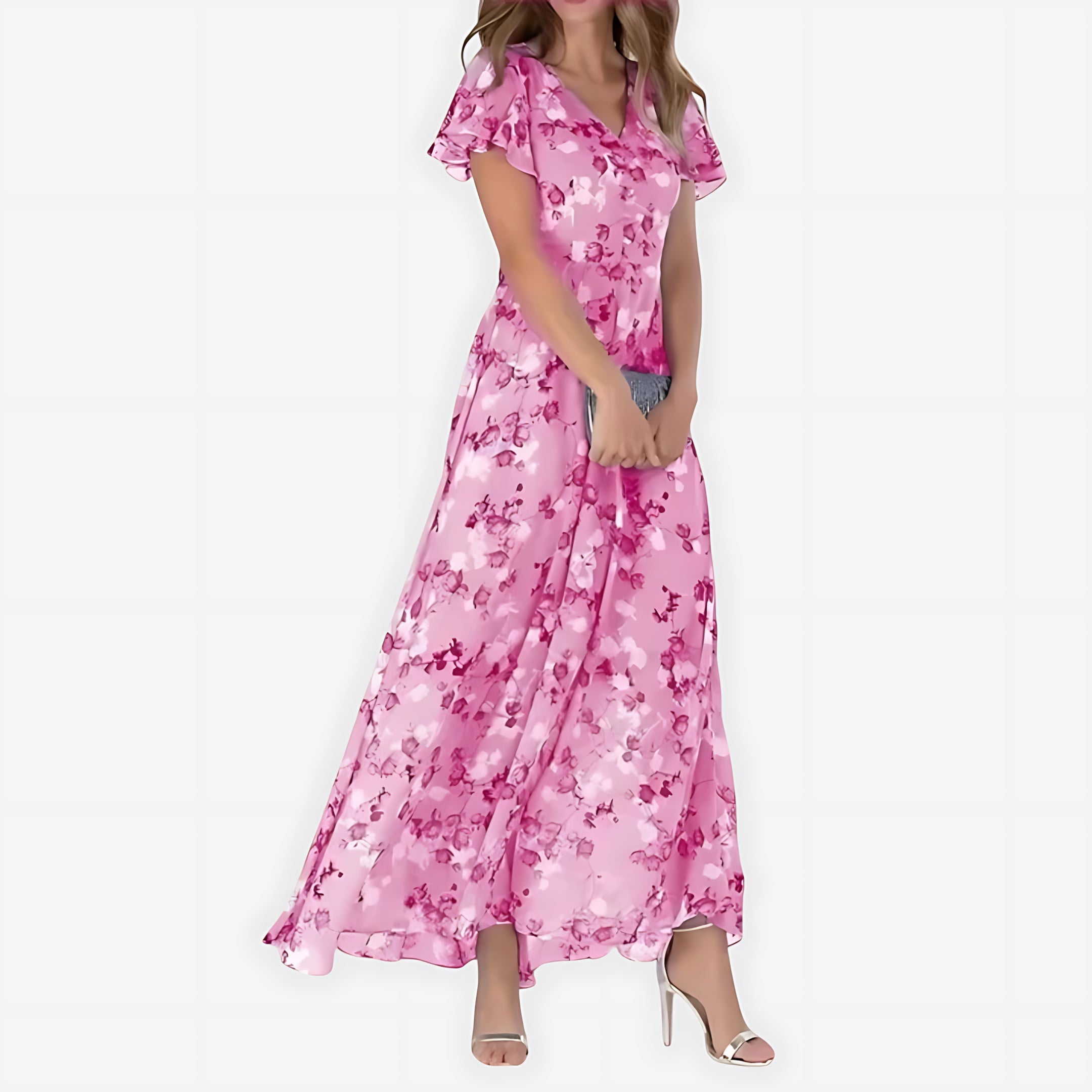 Celeste – Floral Print V Neck Ruffle Summer Maxi Dress