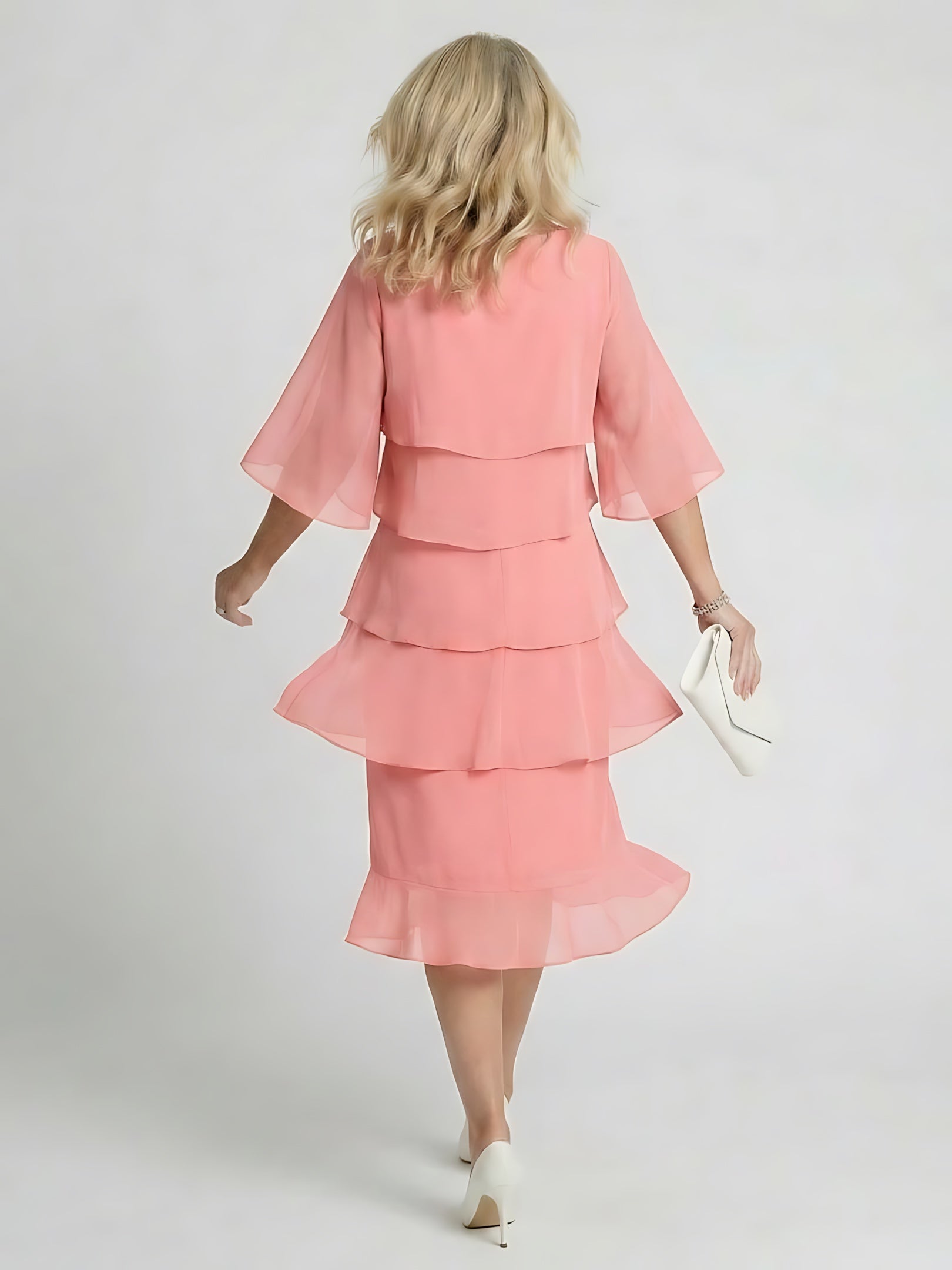 Celeste – Tiered Flutter Sleeve Evening Midi Dress