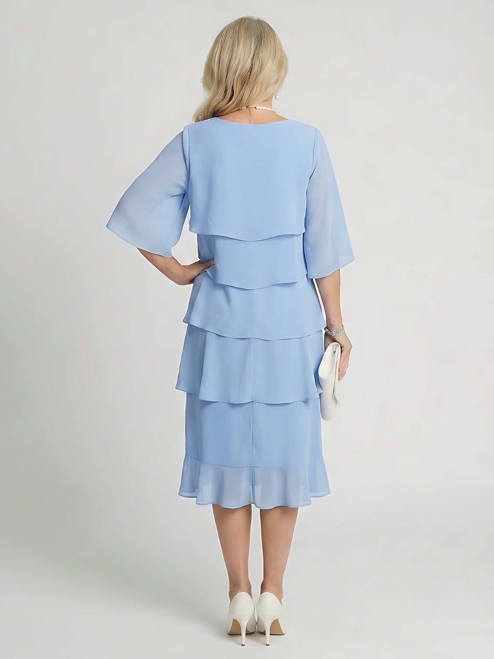 Celeste – Tiered Flutter Sleeve Evening Midi Dress