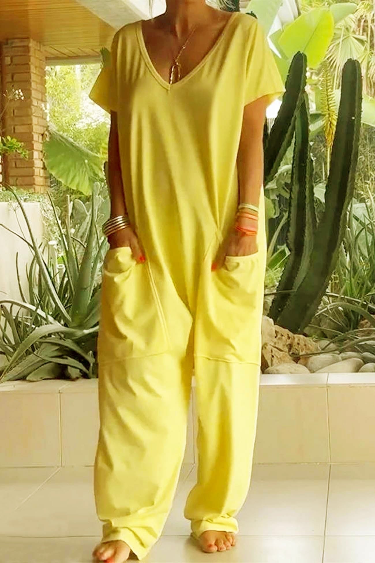 Ruby – V Neck Short Sleeve Harem Jumpsuit