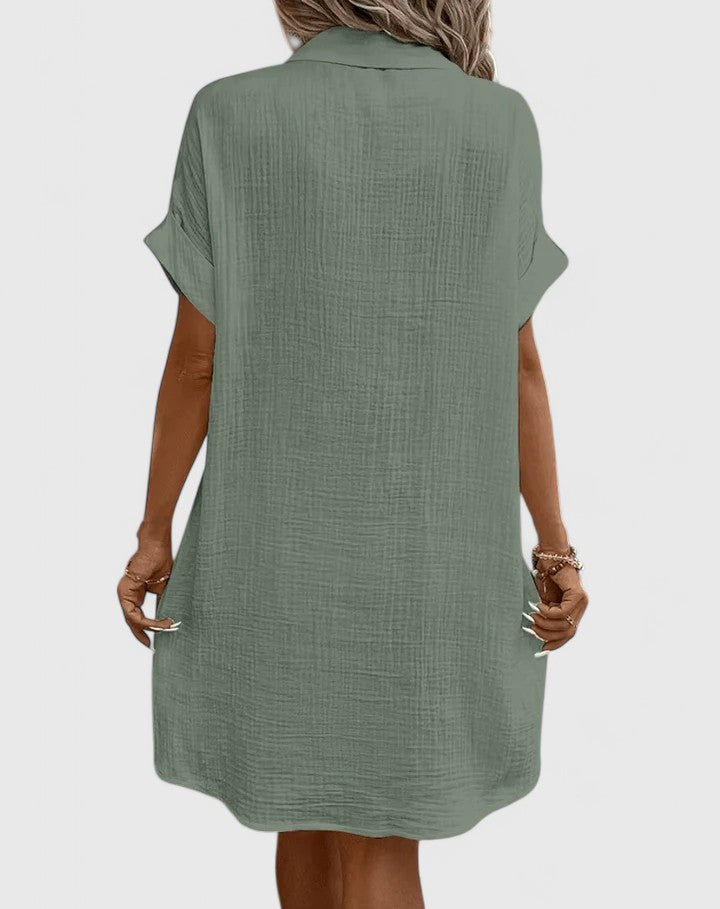 Ximena – Collared Short Sleeve Mini Shirt Dress