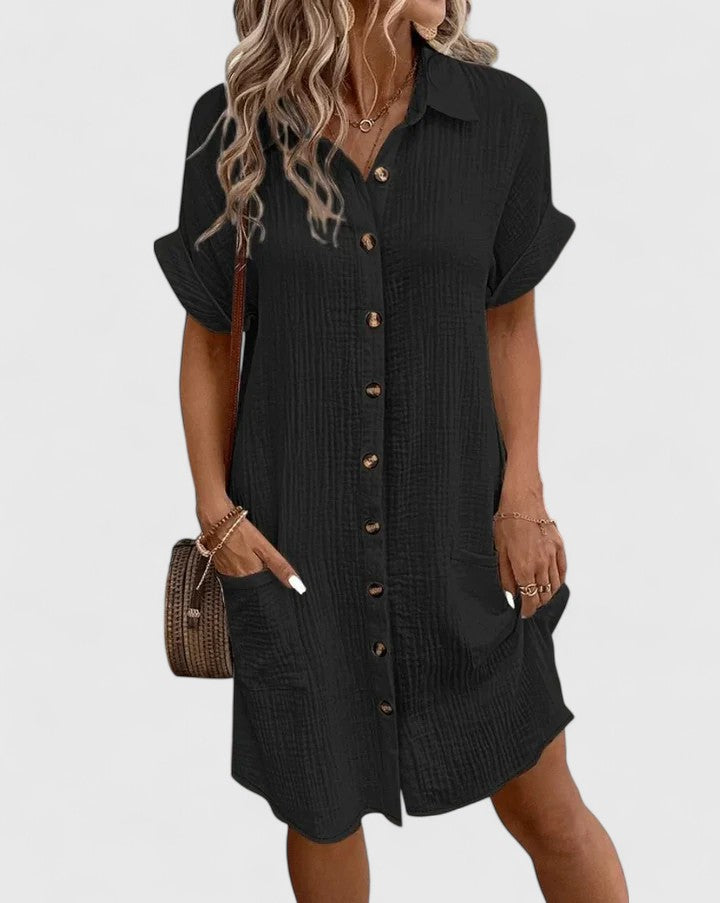 Ximena – Collared Short Sleeve Mini Shirt Dress
