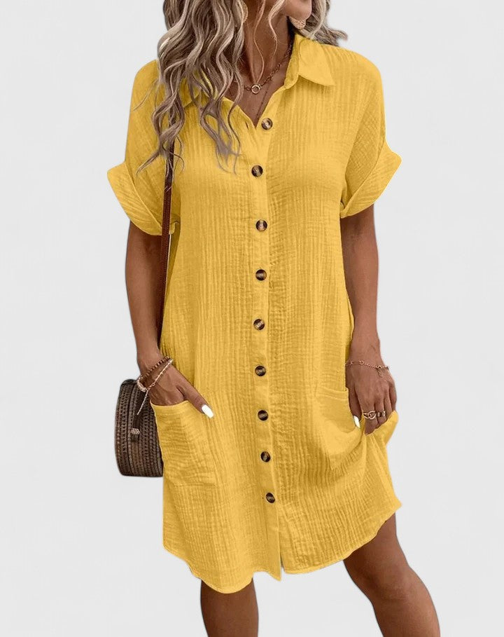 Ximena – Collared Short Sleeve Mini Shirt Dress