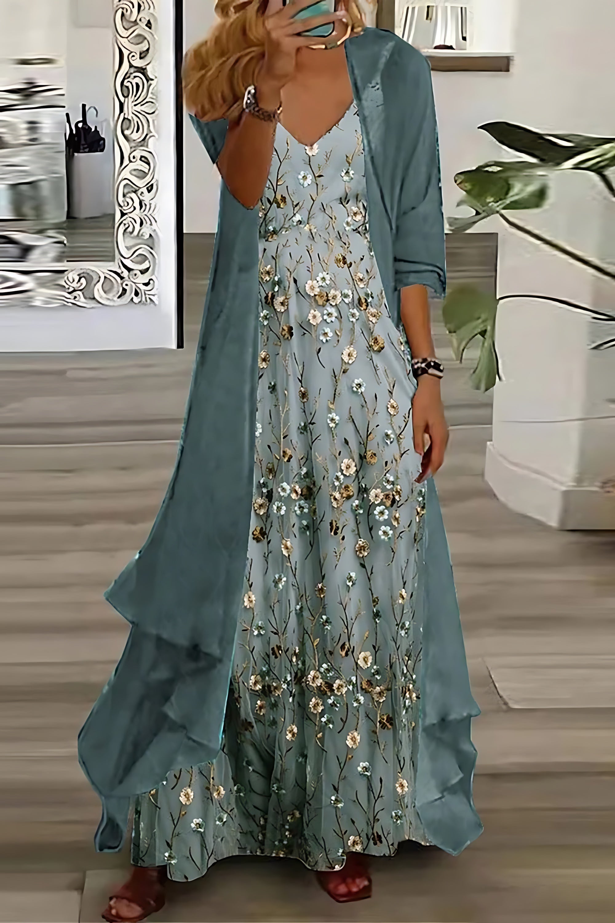 Charlie – Floral Maxi Dress and Duster Cardigan Set
