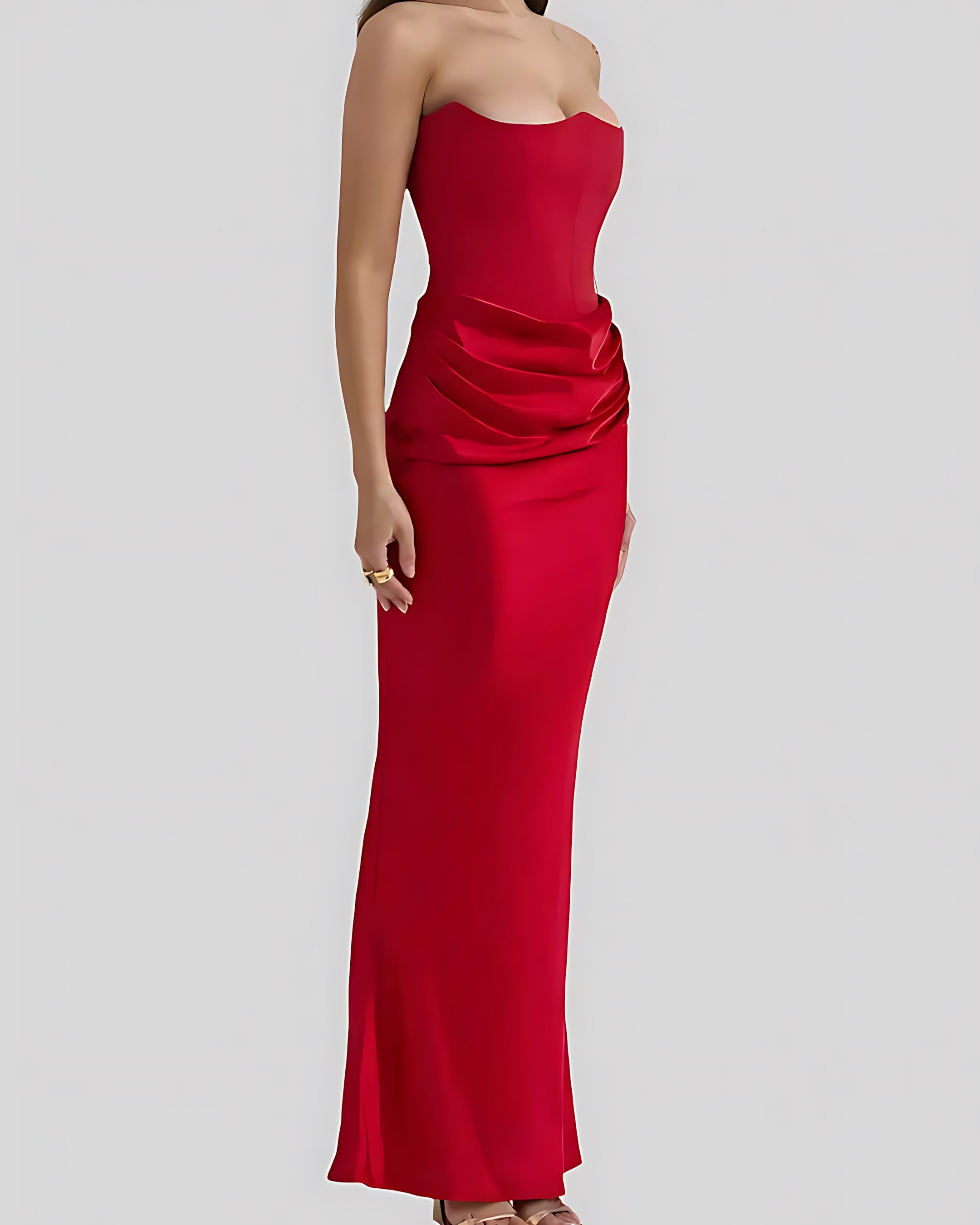 Charlie – Strapless Draped Wedding Guest Maxi Dress