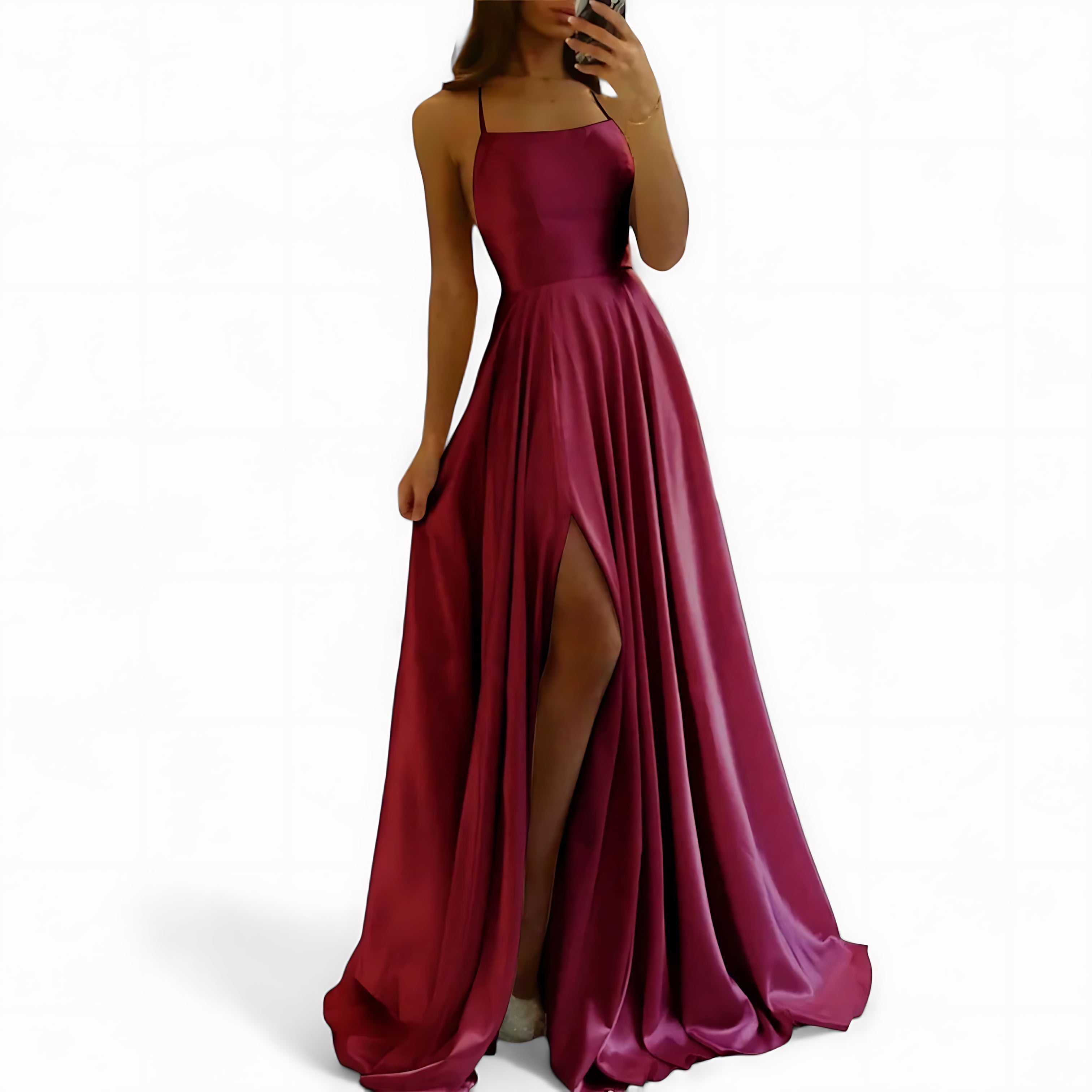 Charlotte – Satin High Slit Evening Maxi Dress
