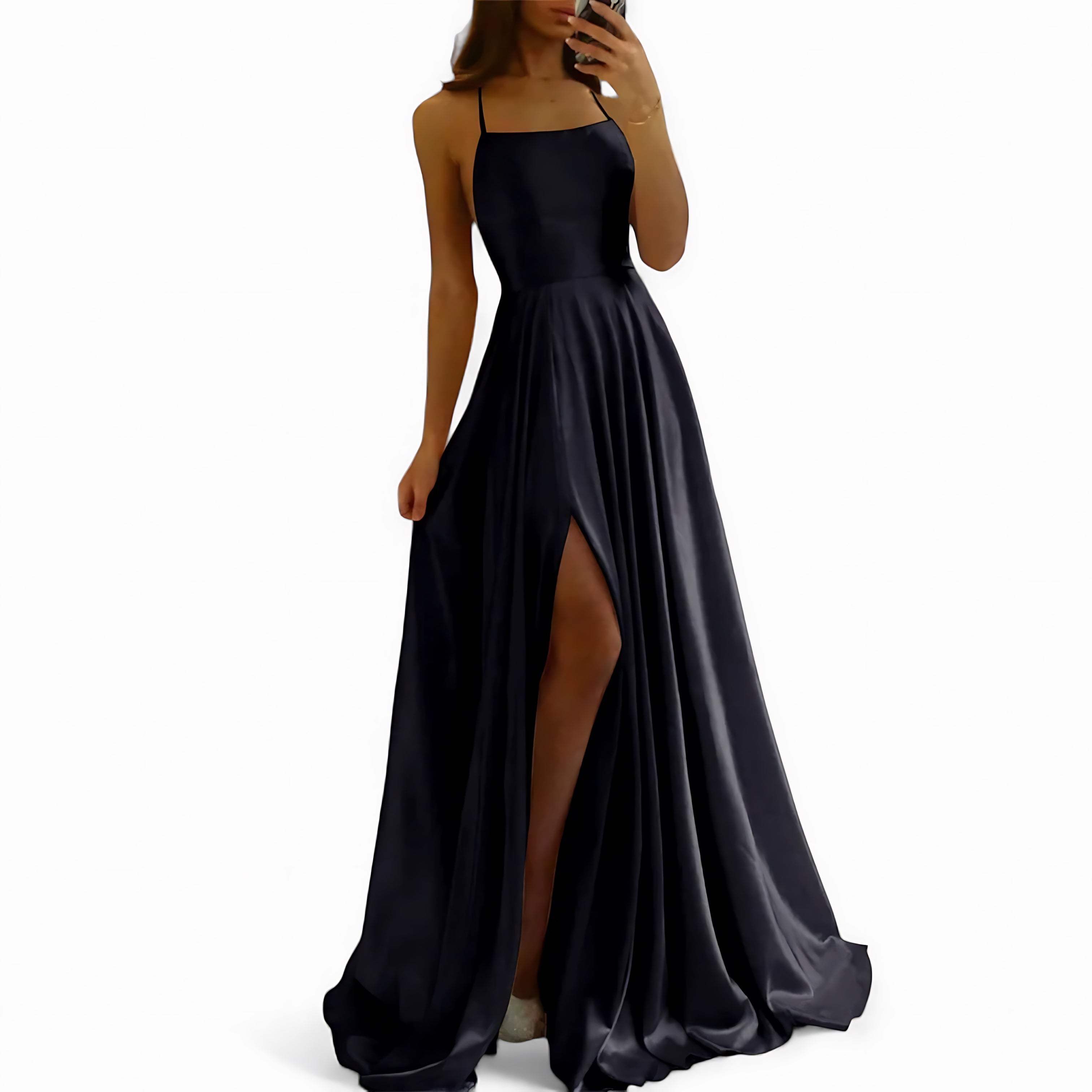Charlotte – Satin High Slit Evening Maxi Dress