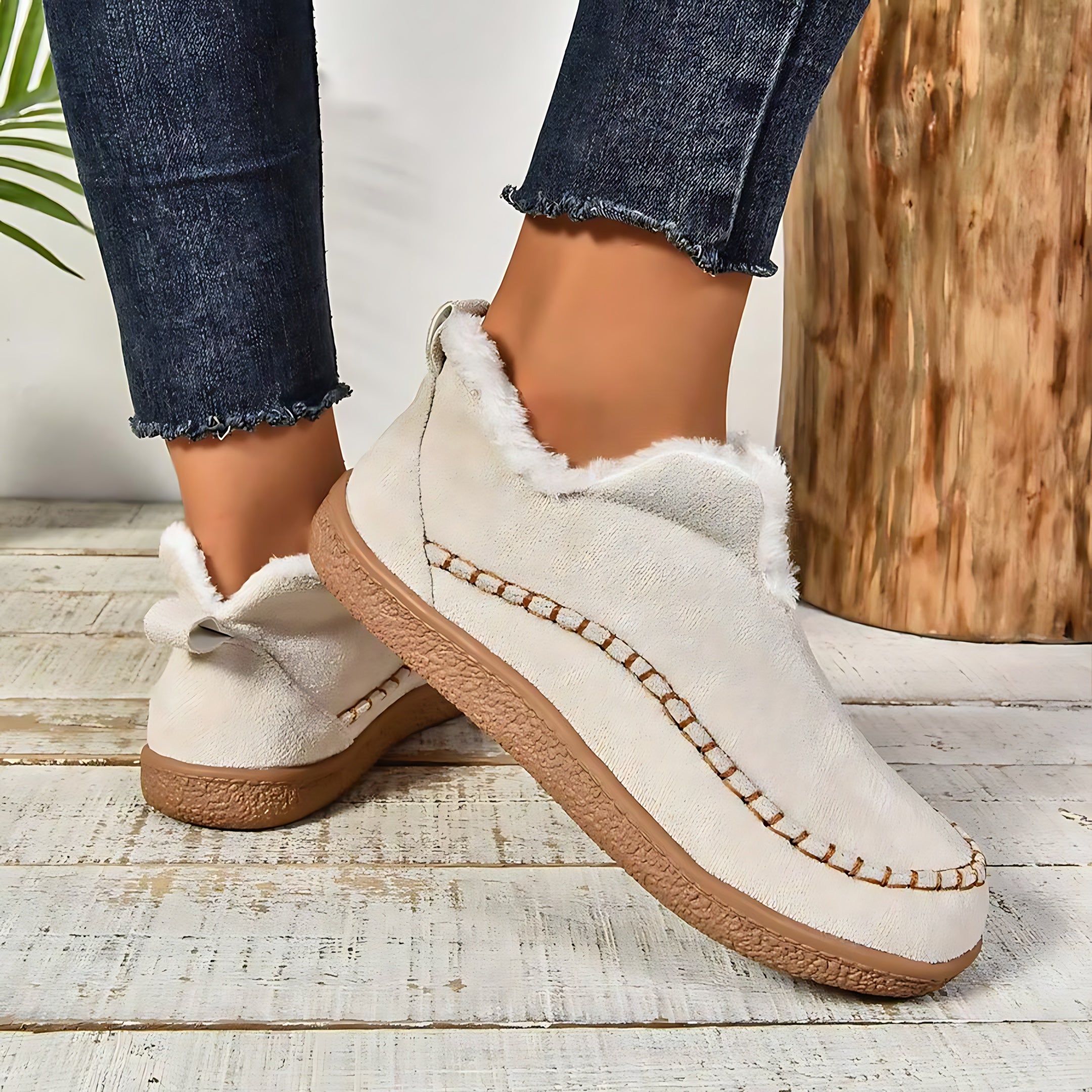 Charlotte – Suede Faux Fur Lined Slip On Ankle Boots