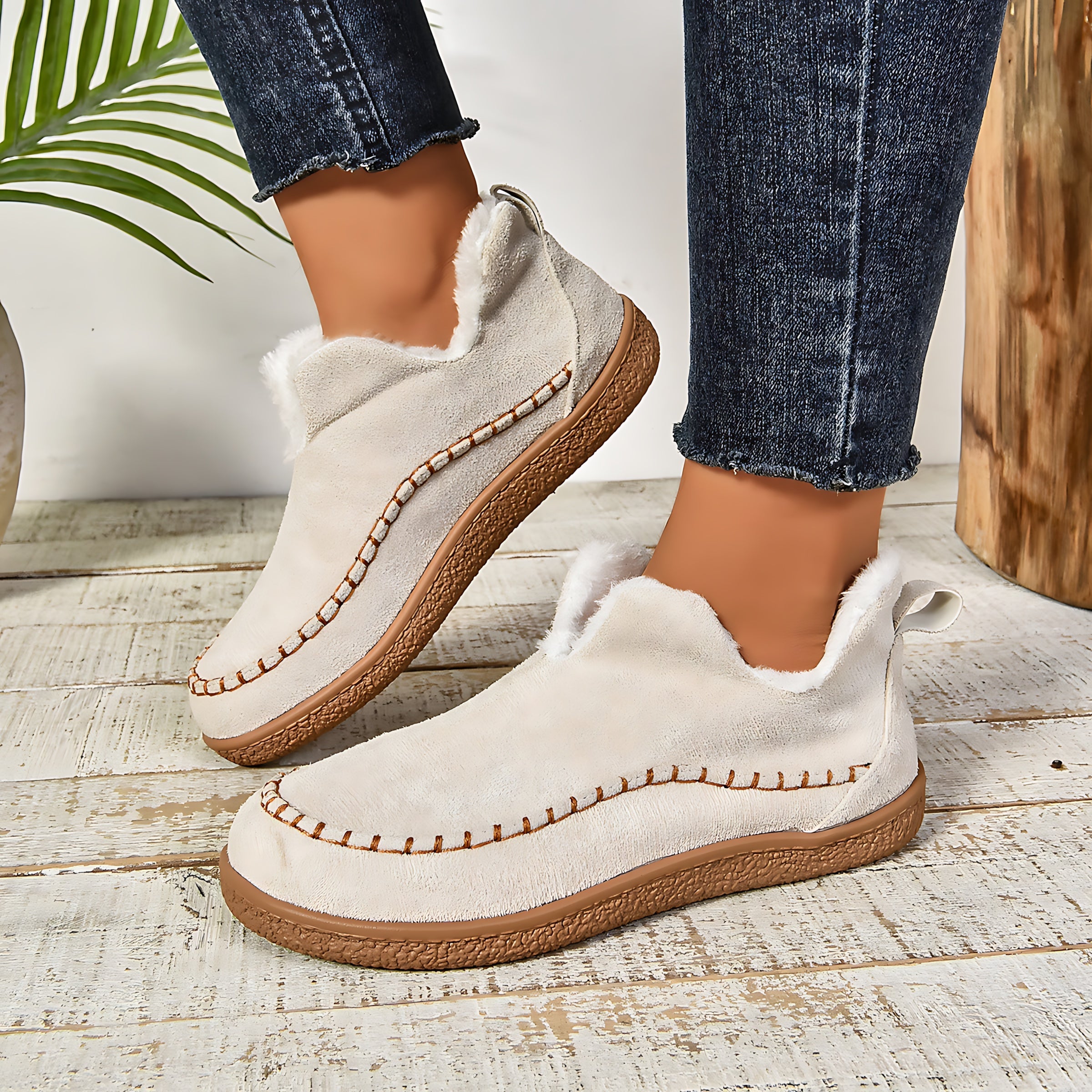 Charlotte – Suede Faux Fur Lined Slip On Ankle Boots