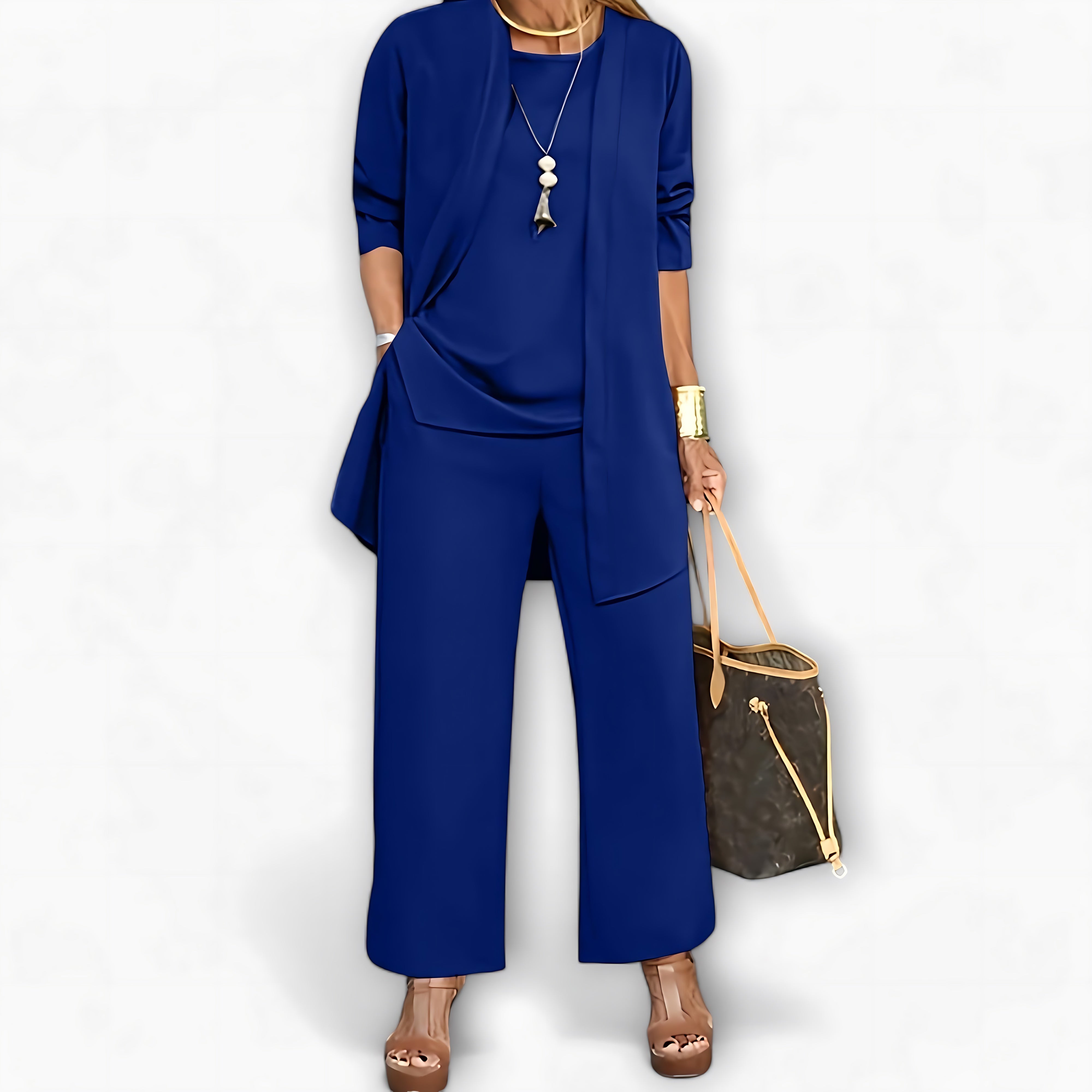 Charlotte – Three Piece Cardigan Top And Wide Leg Pants Set