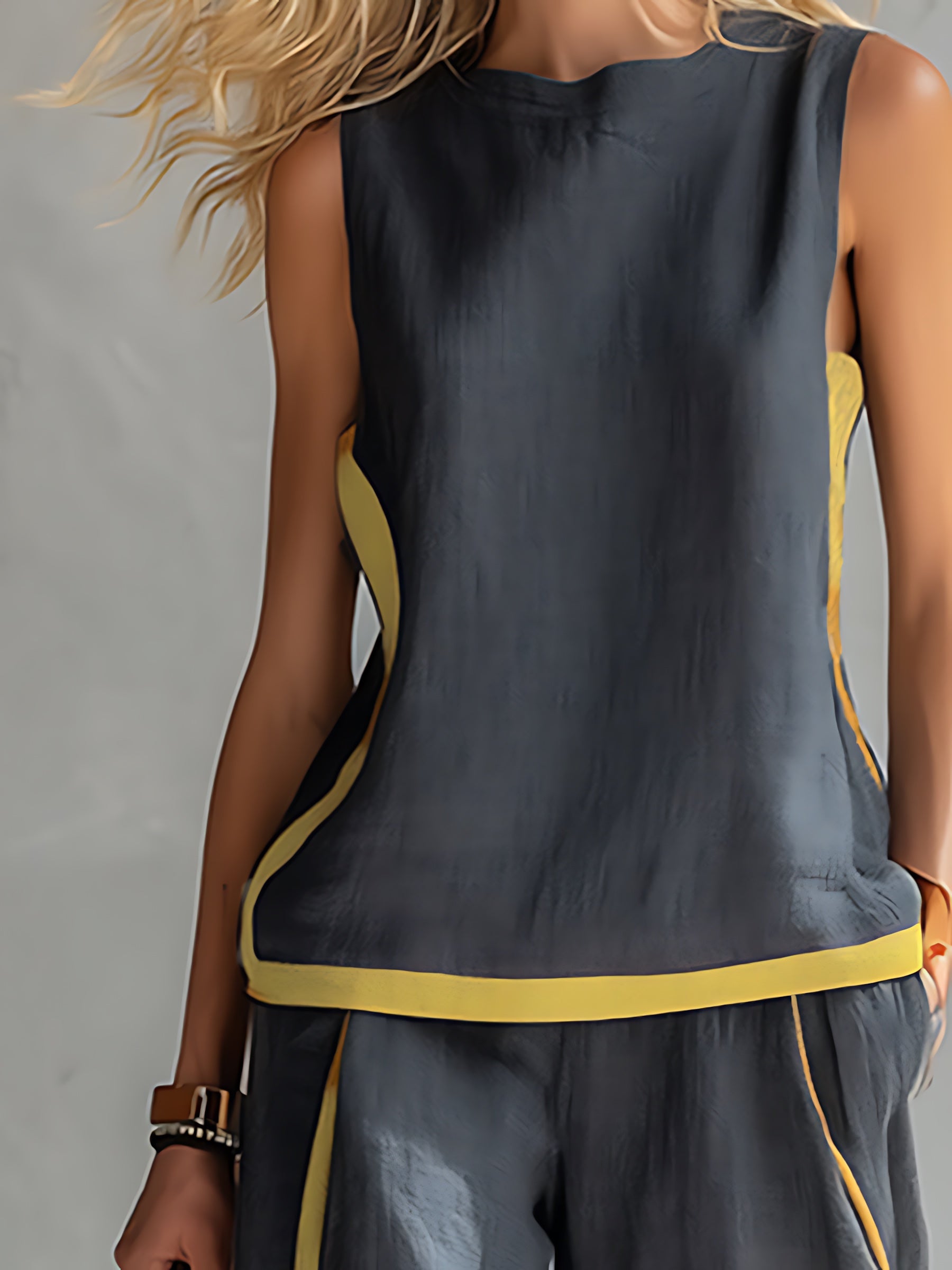 Chloe – Contrast Stripe Tank Top and Wide Leg Pants Set